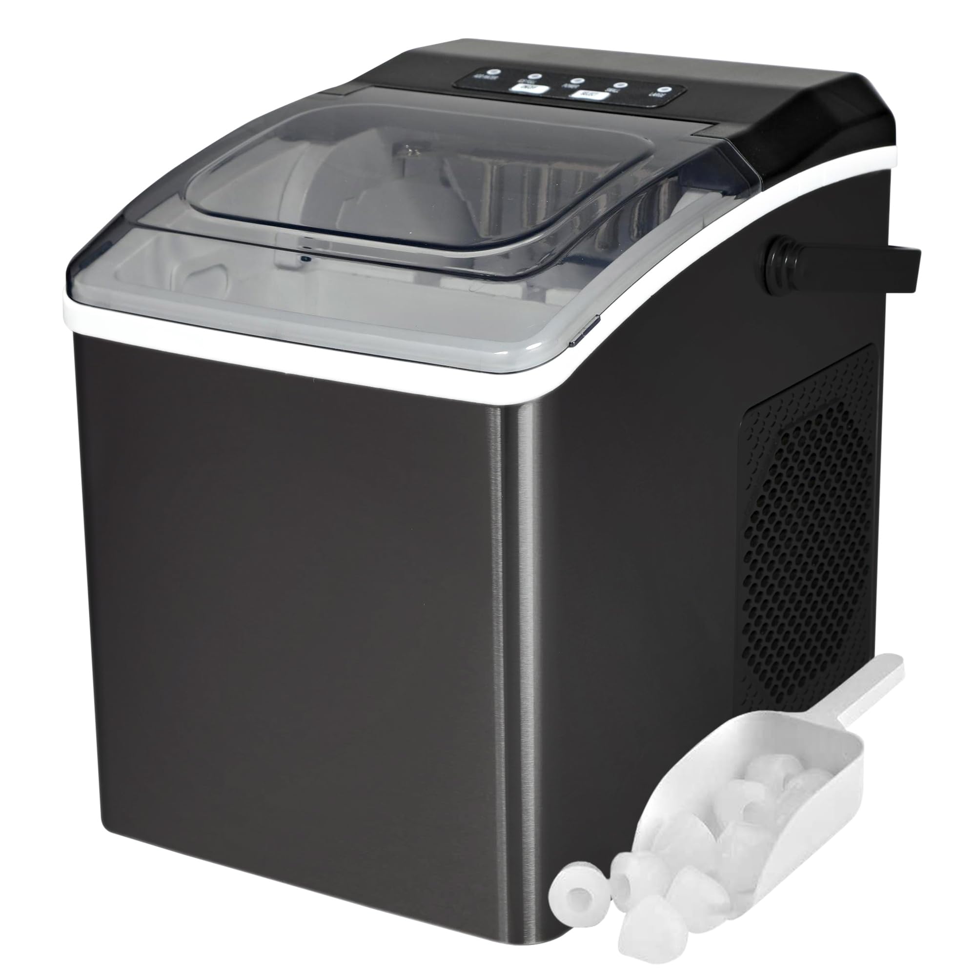 Koolatron Portable Countertop Ice Maker - 26 lbs/24Hrs, Black Stainless Steel, 2 Ice Sizes, Self-Cleaning, Makes 9 Ice Cubes in 6 Mins - Perfect for Home, Office, RV, and Outdoor Parties