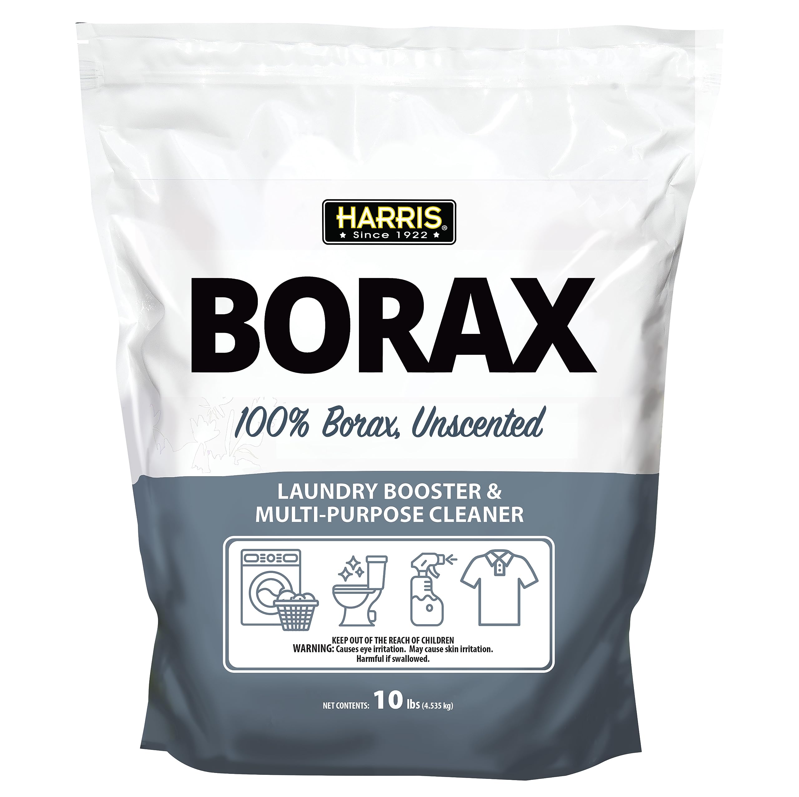 Harris 10lb Borax Powder - Unscented Laundry Booster & Multipurpose Cleaner for Stain Removal, Odor Control, and Household Cleaning | Ideal for Laundry, Dishwashing, and All-Purpose Cleaning
