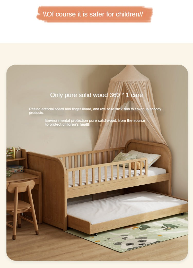 Solid Oak Wood Multi-Function Storage Bed with Wide Underbed Drawers - Perfect for Bedroom Organization & Small Space Living