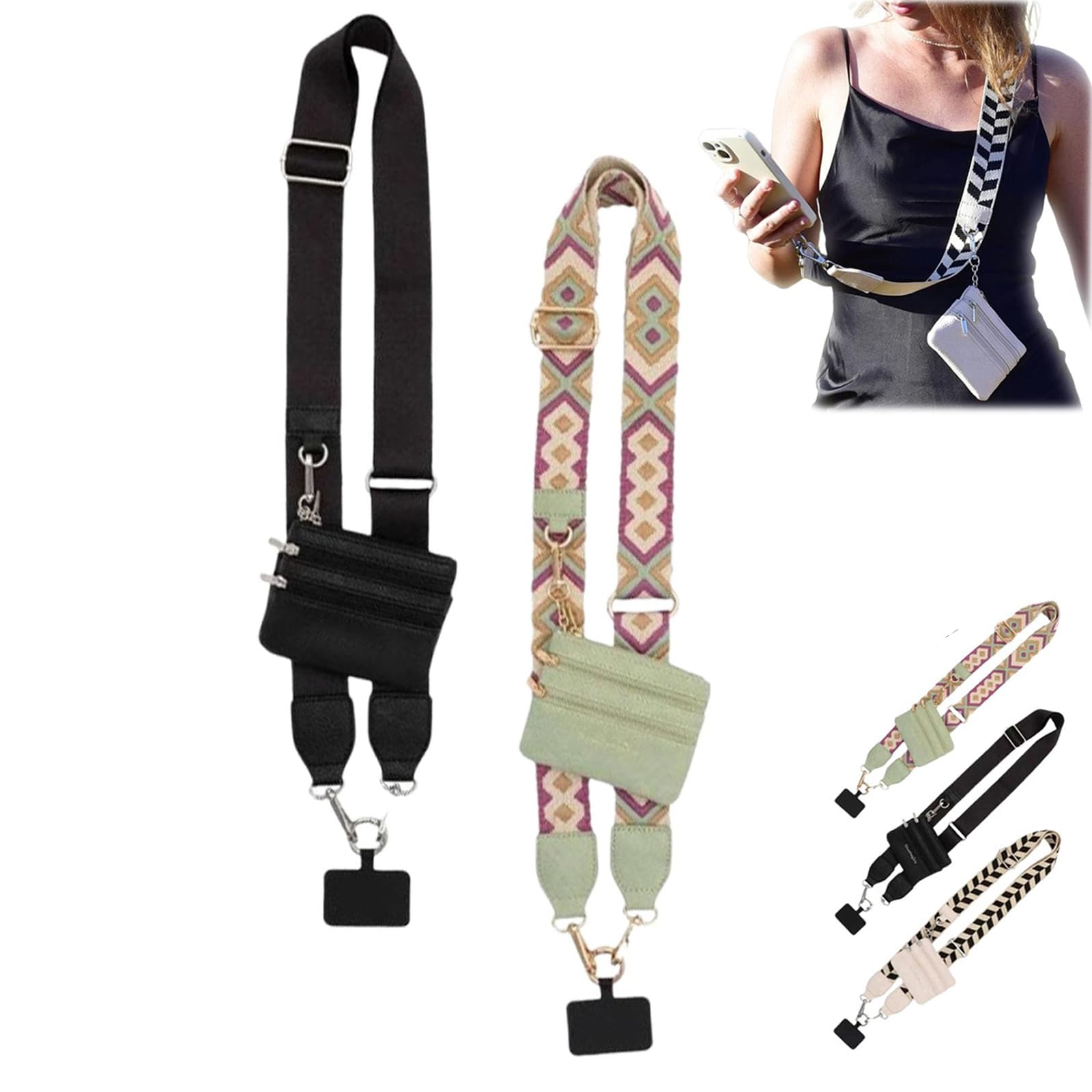 Phone Strap with Zippered Pouch - Hands-Free Crossbody Phone Lanyard with Wallet & Secure Clip for iPhone, Samsung, Android | Perfect for Travel, Shopping, Concerts & Outdoor Activities