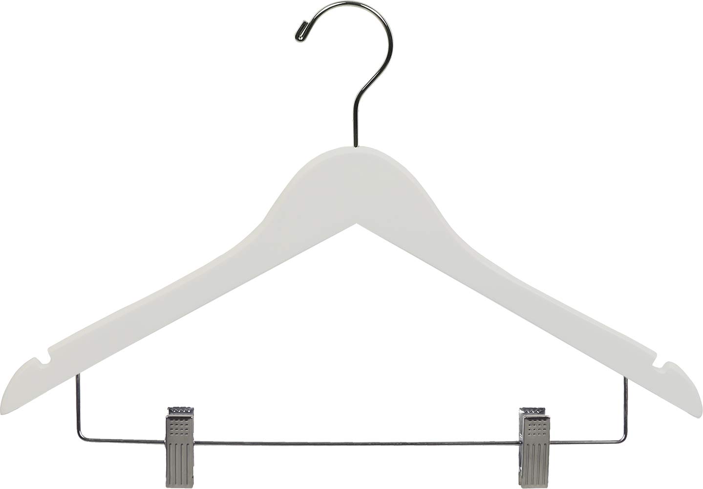 Premium White Rubberized Wooden Hangers with Adjustable Cushion Clips - Non-Slip Flat Rubber Coated Hangers with Chrome Swivel Hook & Notches (Set of 100) by The Great American Hanger Company - Perfect for Closet Organization, Retail Stores & Delicate Clothing Care