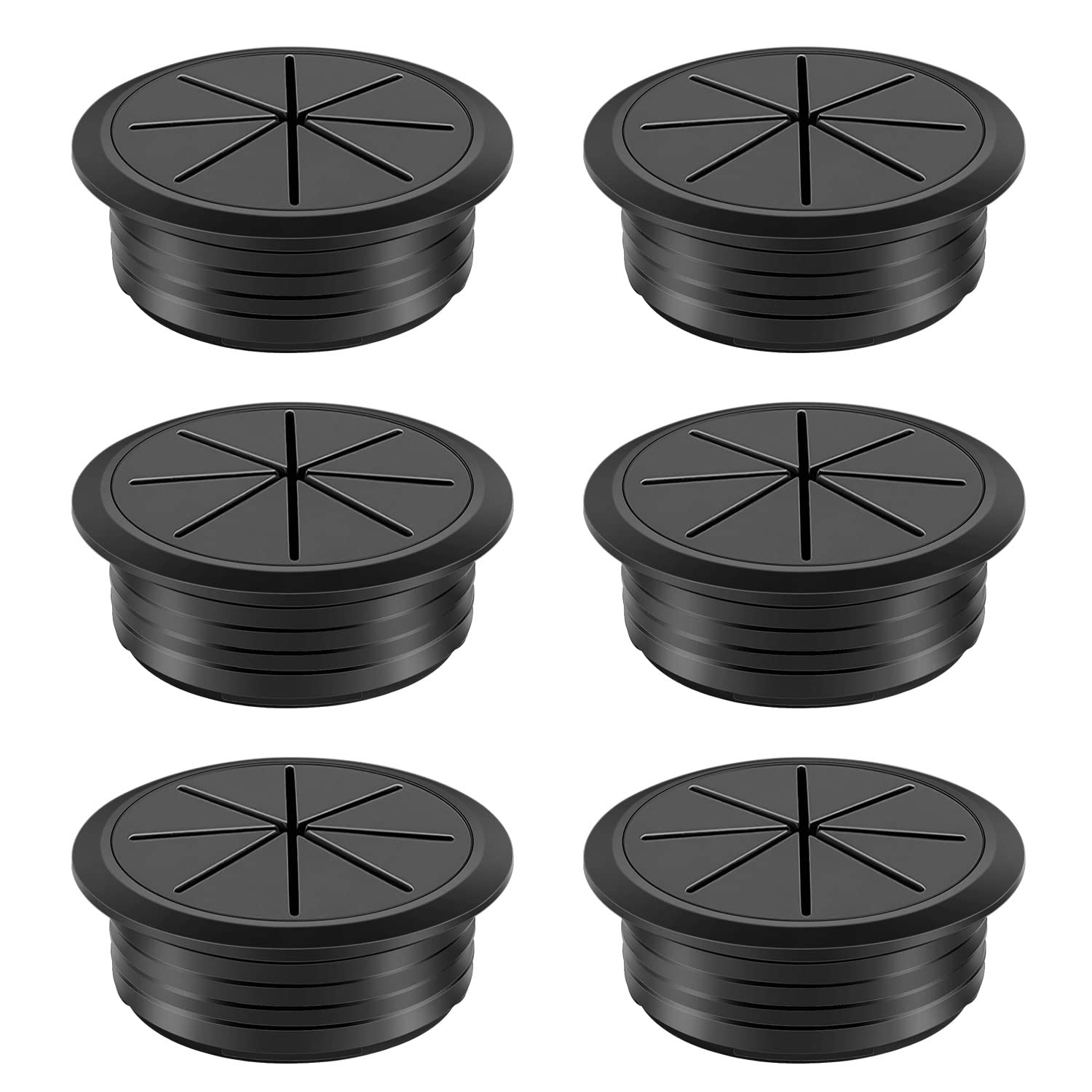 6-Pack Black 2 Inch Desk Cord Grommets - Cable Management Hole Covers for Office Desks | Organize Wires & Cables on Computer, Monitor & Office Equipment