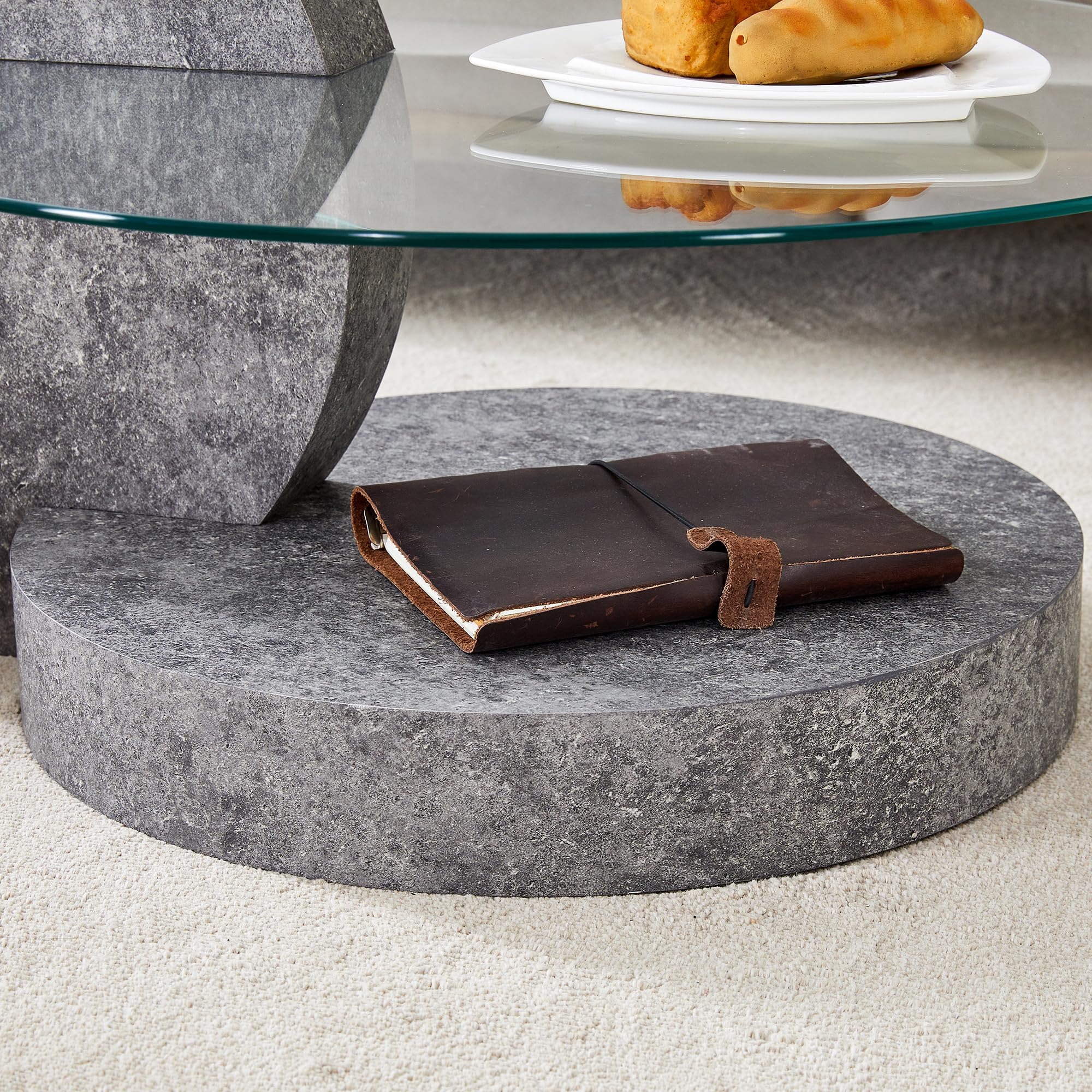 Modern 3-Tier Round Glass Coffee Table - 35.4 Inch Grey Circle Living Room Table for Small Spaces | Home Office & Lounge Centerpiece