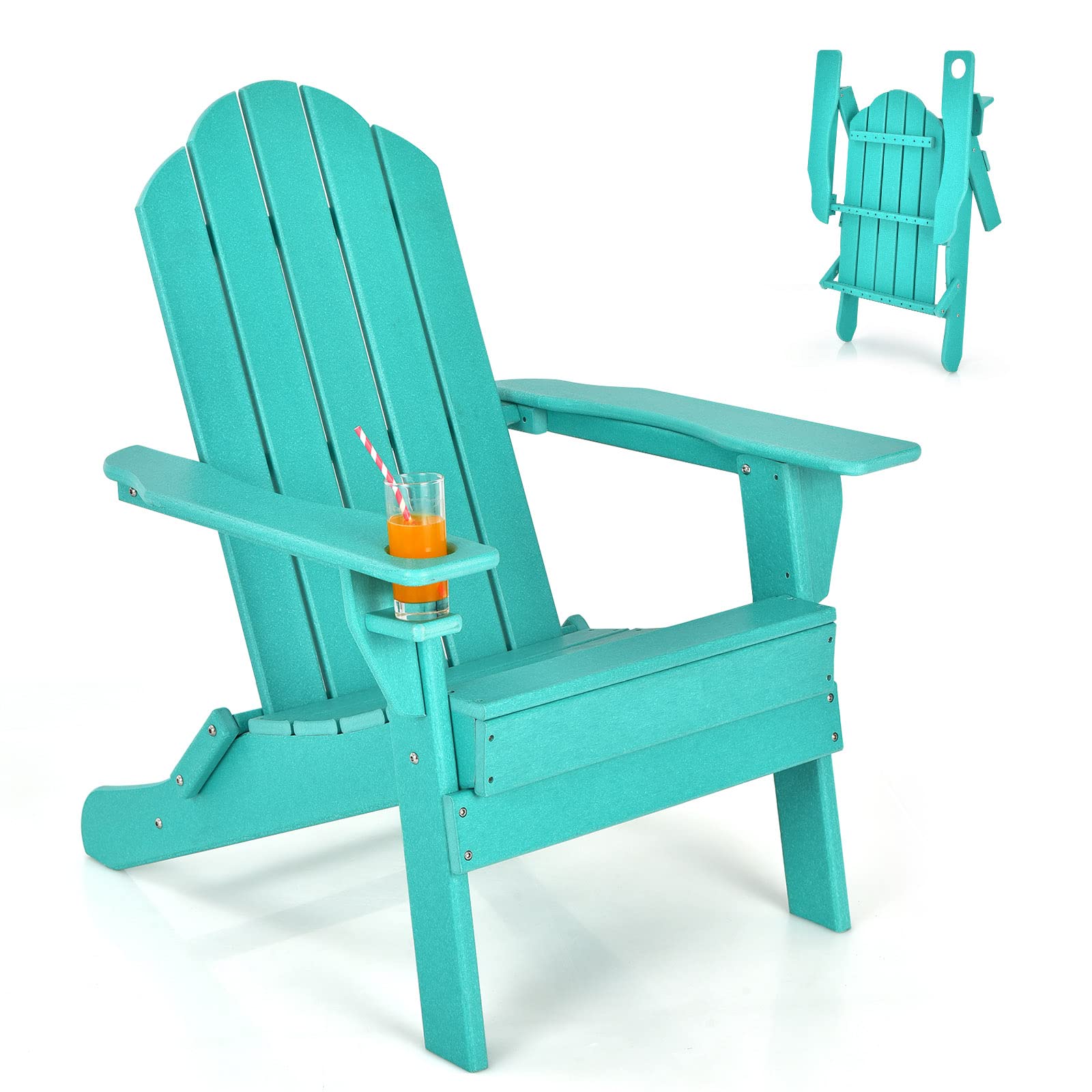 **Giantex Adirondack Chair - Outdoor Folding Patio Chair with Cup Holder, HDPE Weather-Resistant Plastic, Turquoise - Perfect for Backyard, Deck, Balcony, Garden & Fire Pit Relaxation**