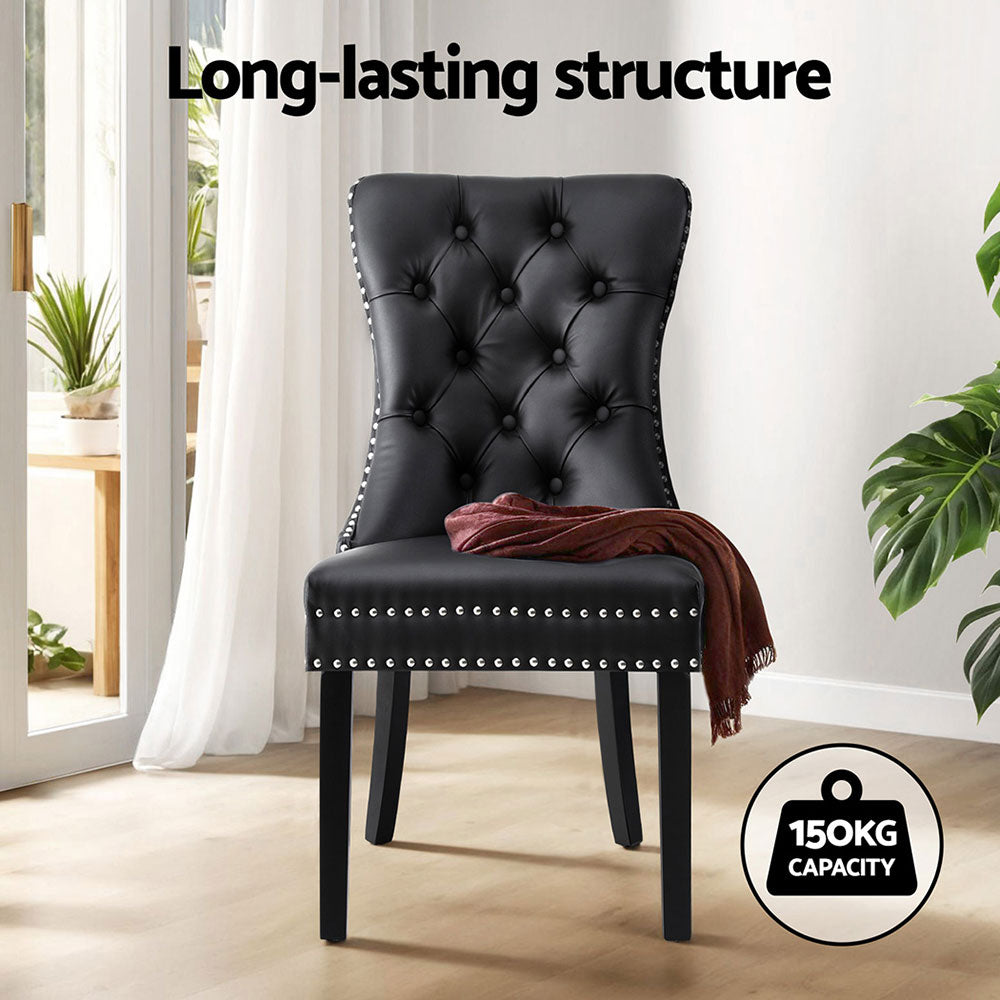 4-Piece Artiss Black Leather Dining Chairs Set - Modern PU Leather Upholstered Kitchen Chairs with Sturdy Metal Legs - Perfect for Dining Room, Kitchen, Breakfast Nook & Home Office