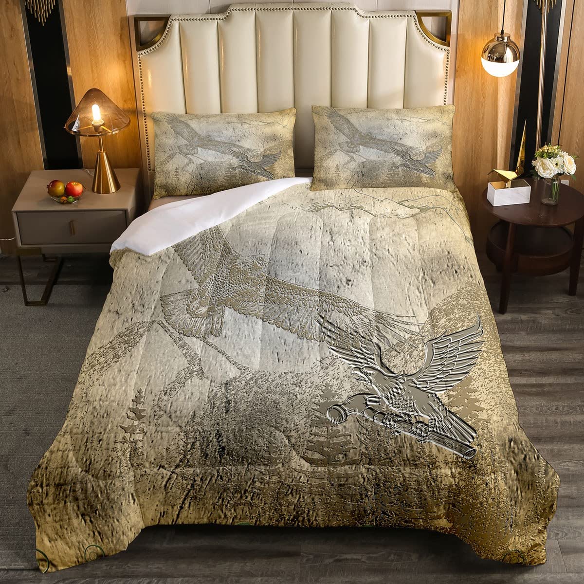 Eagle Animal Bedding Comforter Set Full Size - Retro Mountain Trees Design for Boys & Girls - Japanese Style Art Brushed Microfiber Soft Quilt Set - Perfect for Kids' Room, Dorm, and Cozy Home Decor