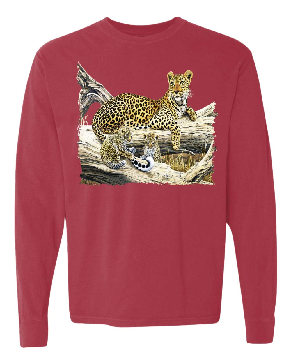 Wild Forest Spotted Cheetah Print Long Sleeve T-Shirt for Animal Lovers - Garment-Dyed Washed Look Casual Top - Perfect for Safari Adventures, Zoo Trips, and Wildlife Enthusiast Outfits