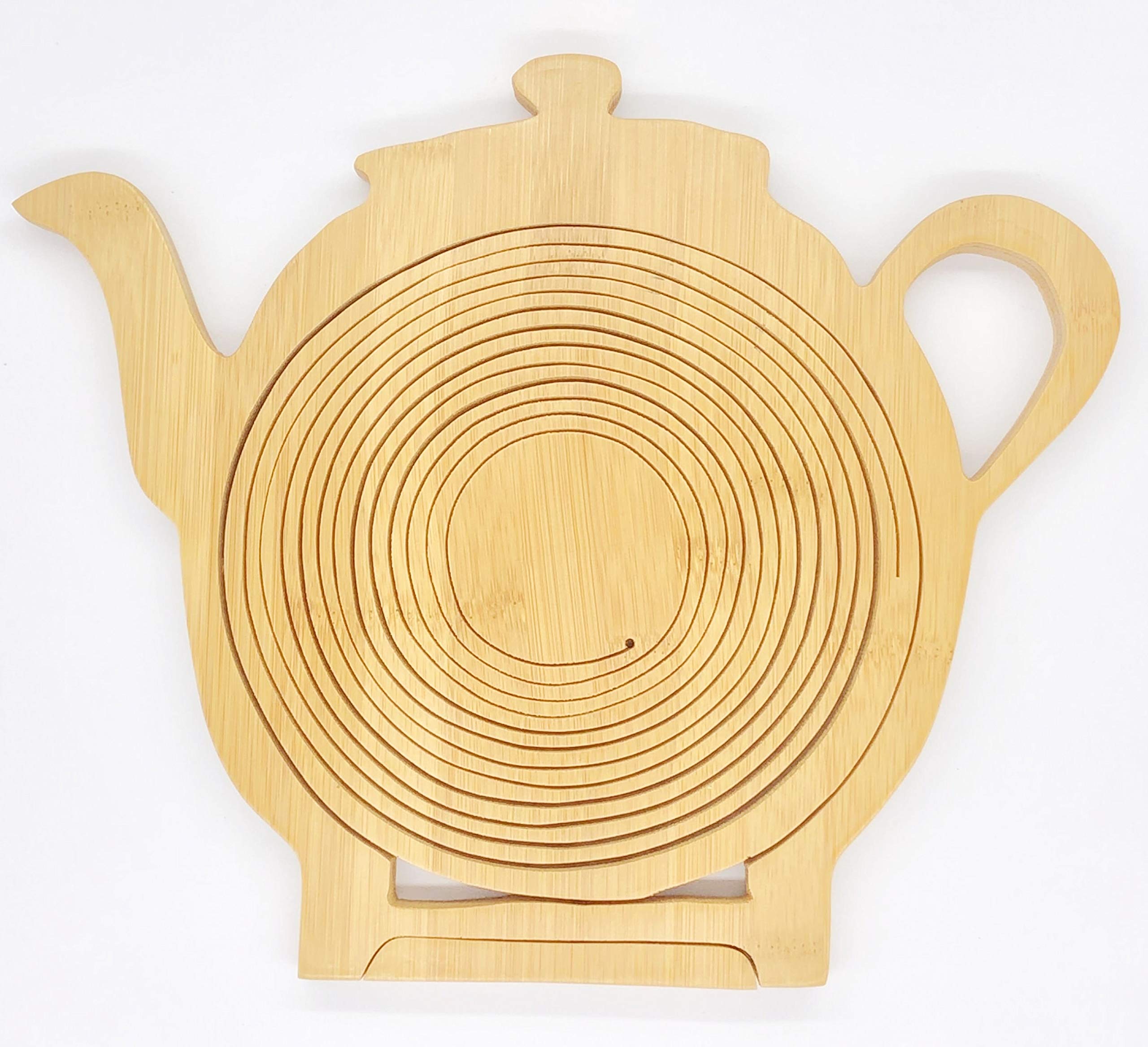 Premium Bamboo Tea Pot Design Fruit Basket - Multipurpose Bowl & Trivet for Kitchen, Dining, and Home Decor | Eco-Friendly Serving Tray for Fruits, Snacks, and Hot Dishes