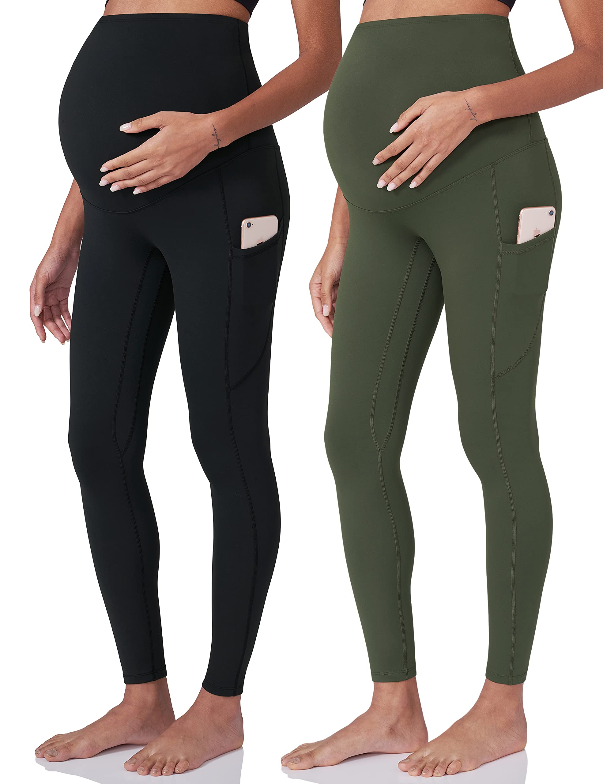 POSHDIVAH Women's Maternity Yoga Pants - Over The Belly Pregnancy Workout Leggings with Pockets - Soft Stretchy Activewear for Gym, Running & Office Wear