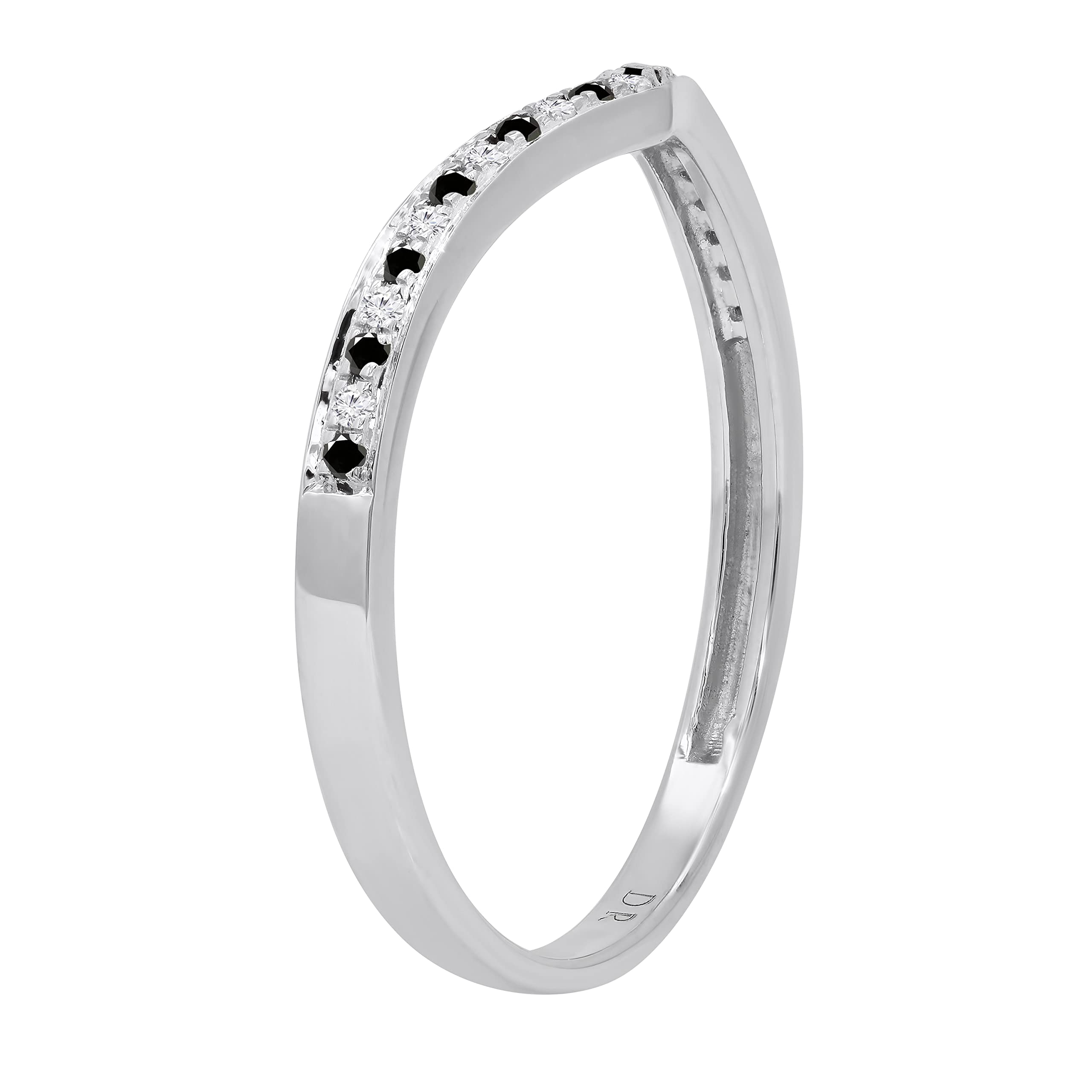 Dazzlingrock Collection 10K Solid White Gold Round Gemstone & Diamond Women's Bridal Chevron Wedding Band – Perfect for Anniversaries, Engagements, and Special Occasions