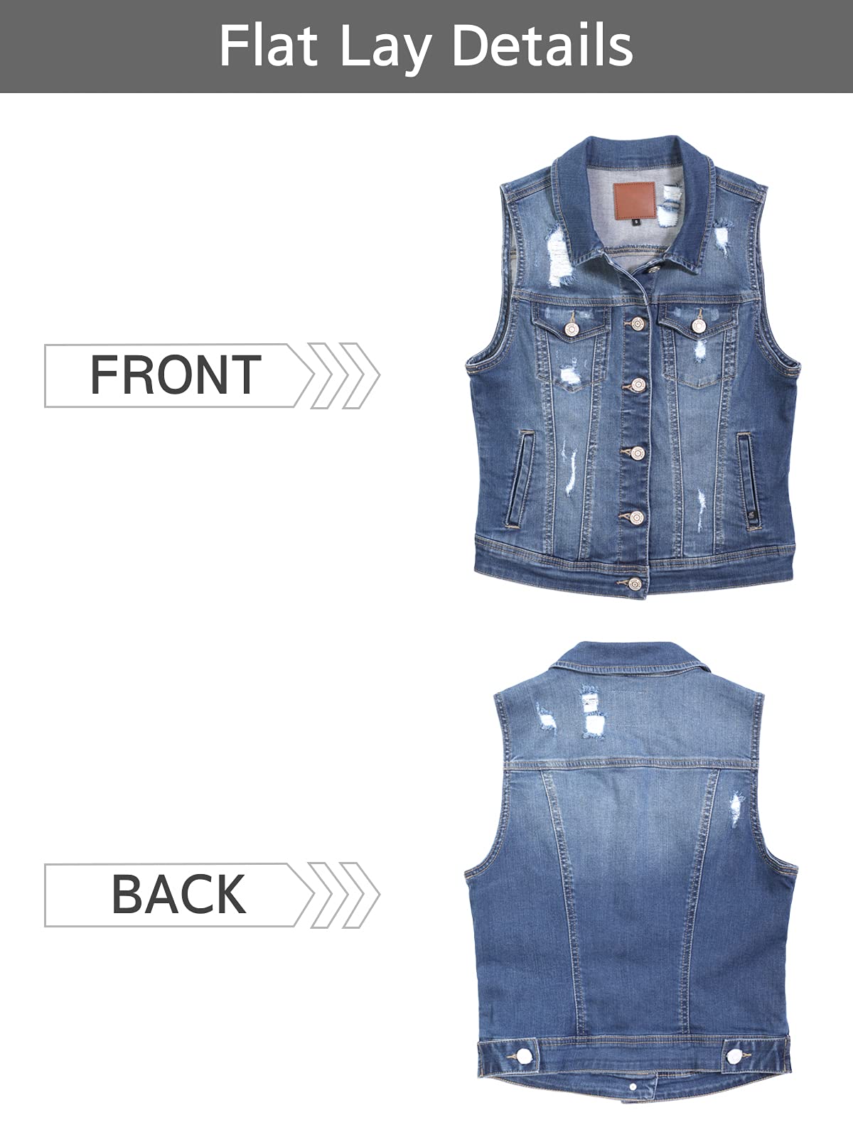 Design by Olivia Women's Classic Sleeveless Stone Wash Distressed Denim Vest - Stylish Layering Piece for Casual Outfits, Summer Fashion & Streetwear Looks