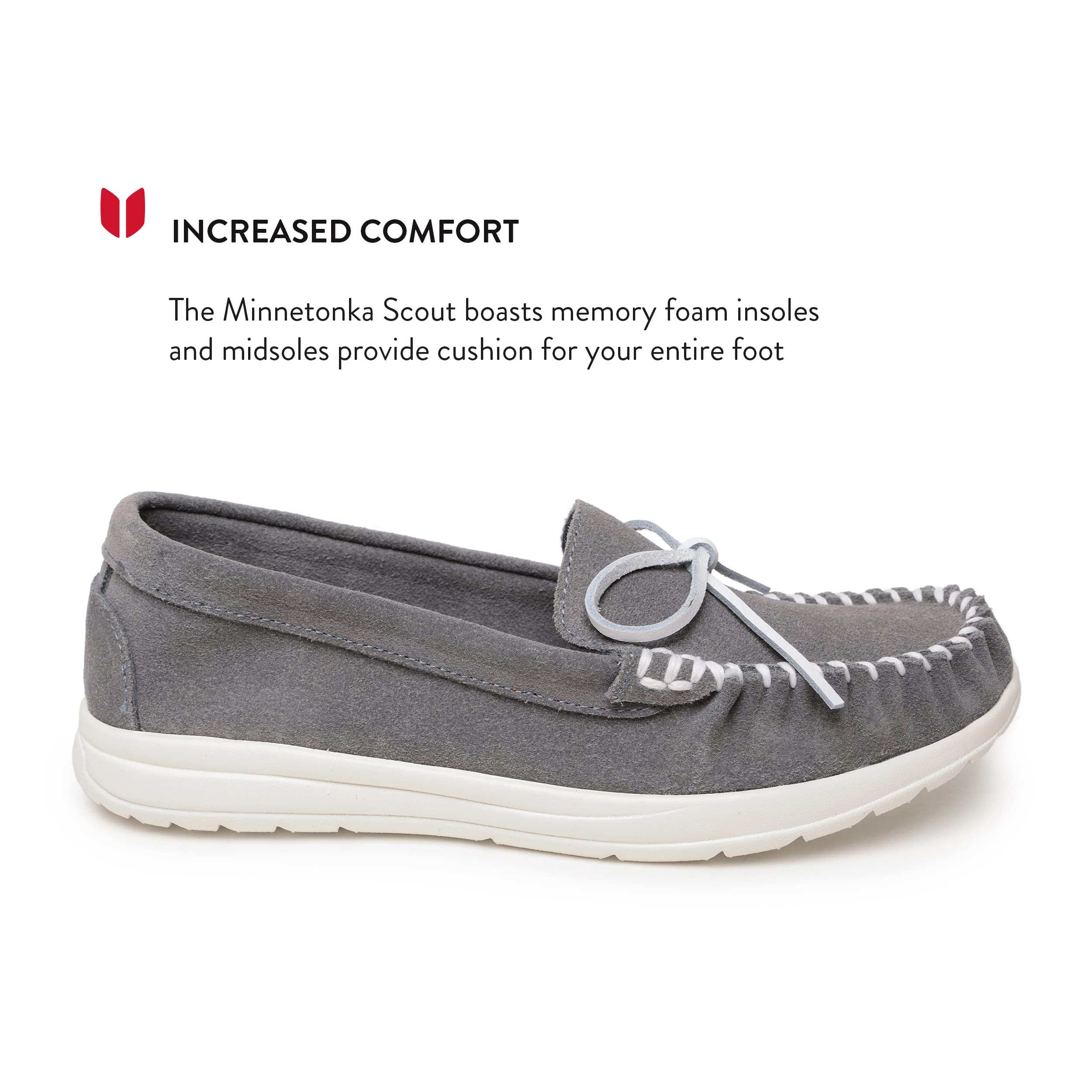 Minnetonka Scout Women’s Suede Loafers - Soft Leather Slip-On Shoes with Memory Foam Insoles & Rubber Soles for Comfort - Casual Everyday Wear for Work, Travel & Outings