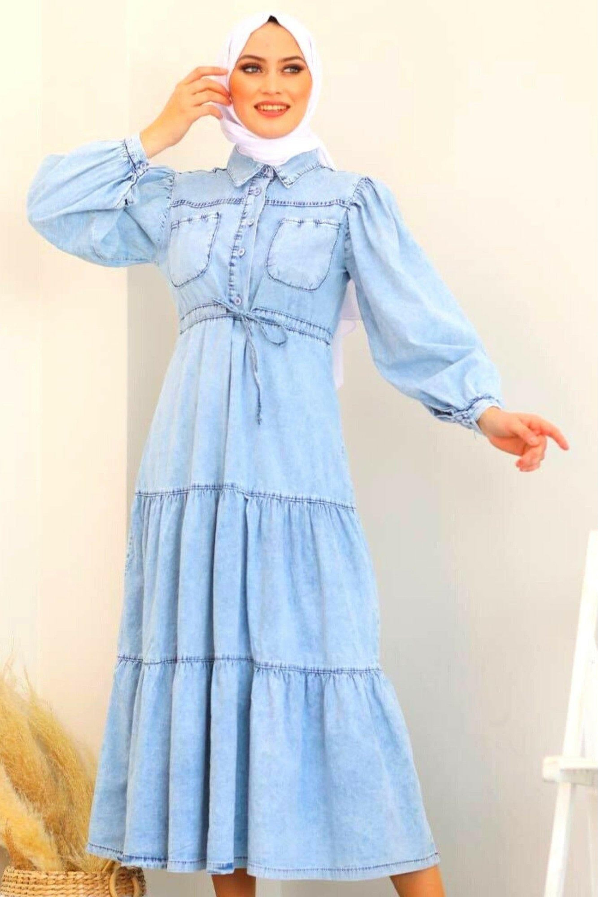 Stylish Light Wash Midi Denim Dress for Women – Perfect for Casual Outings, Brunch Dates & Summer Fashion