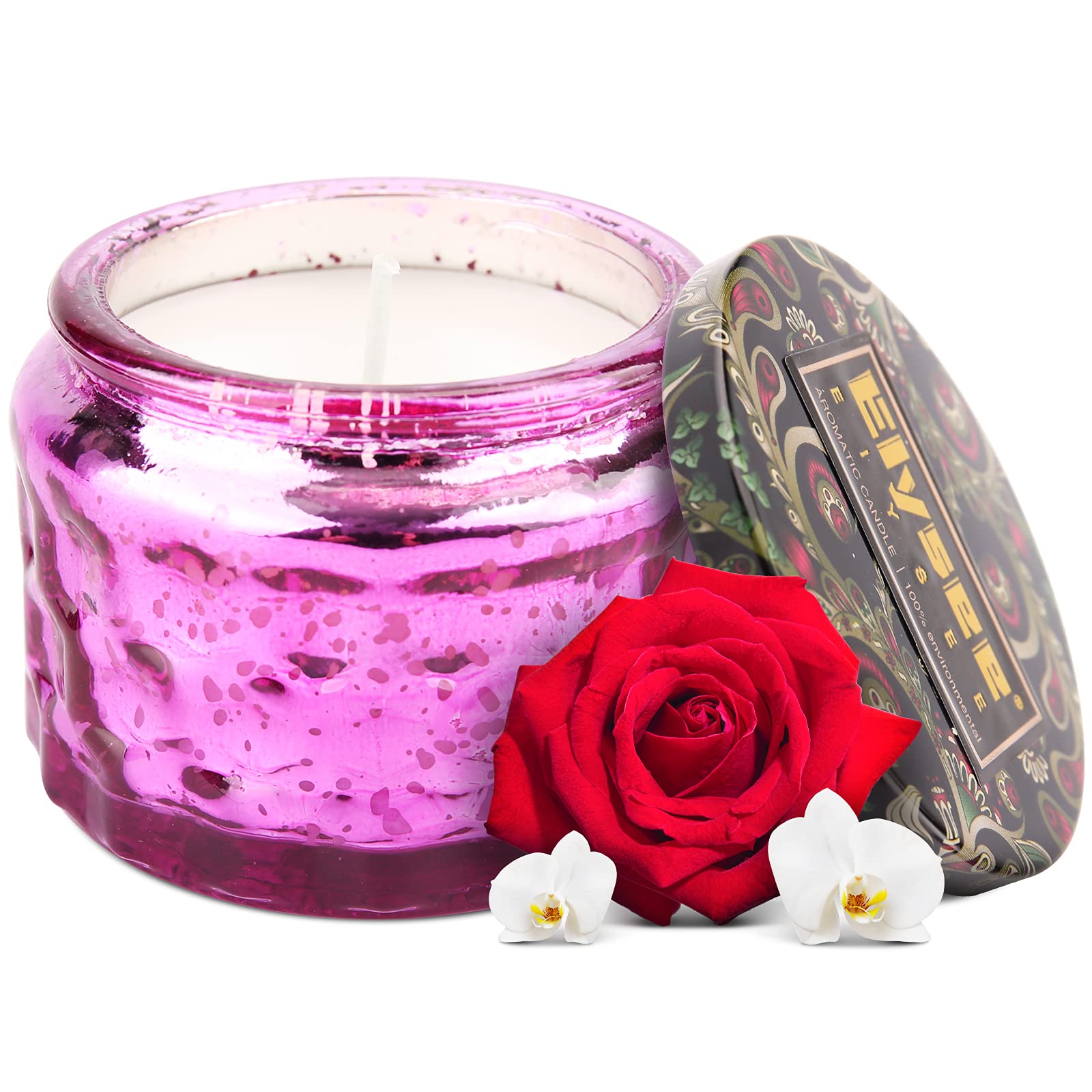 Romantic Sage & Sea Salt Scented Soy Candle with Essential Oils - 100% Natural Smokeless Aromatherapy Candle for Sleep Relief (Rose Scent) - Perfect for Bedroom Relaxation, Spa Nights & Stress Relief