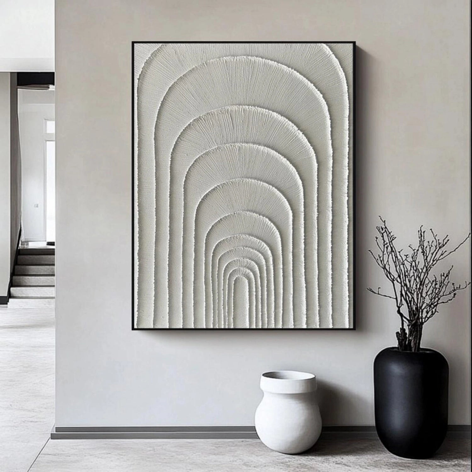 White Plaster Art Minimalist Textured Paintings Canvas Wall Decor - Modern Abstract Artwork for Living Room, Bedroom & Office (#MM315)