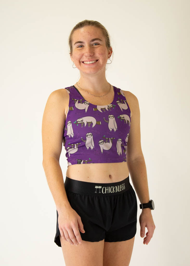 Sloths PWR Crop Top - Trendy Women's Short Sleeve Graphic Tee for Casual Wear & Summer Outfits