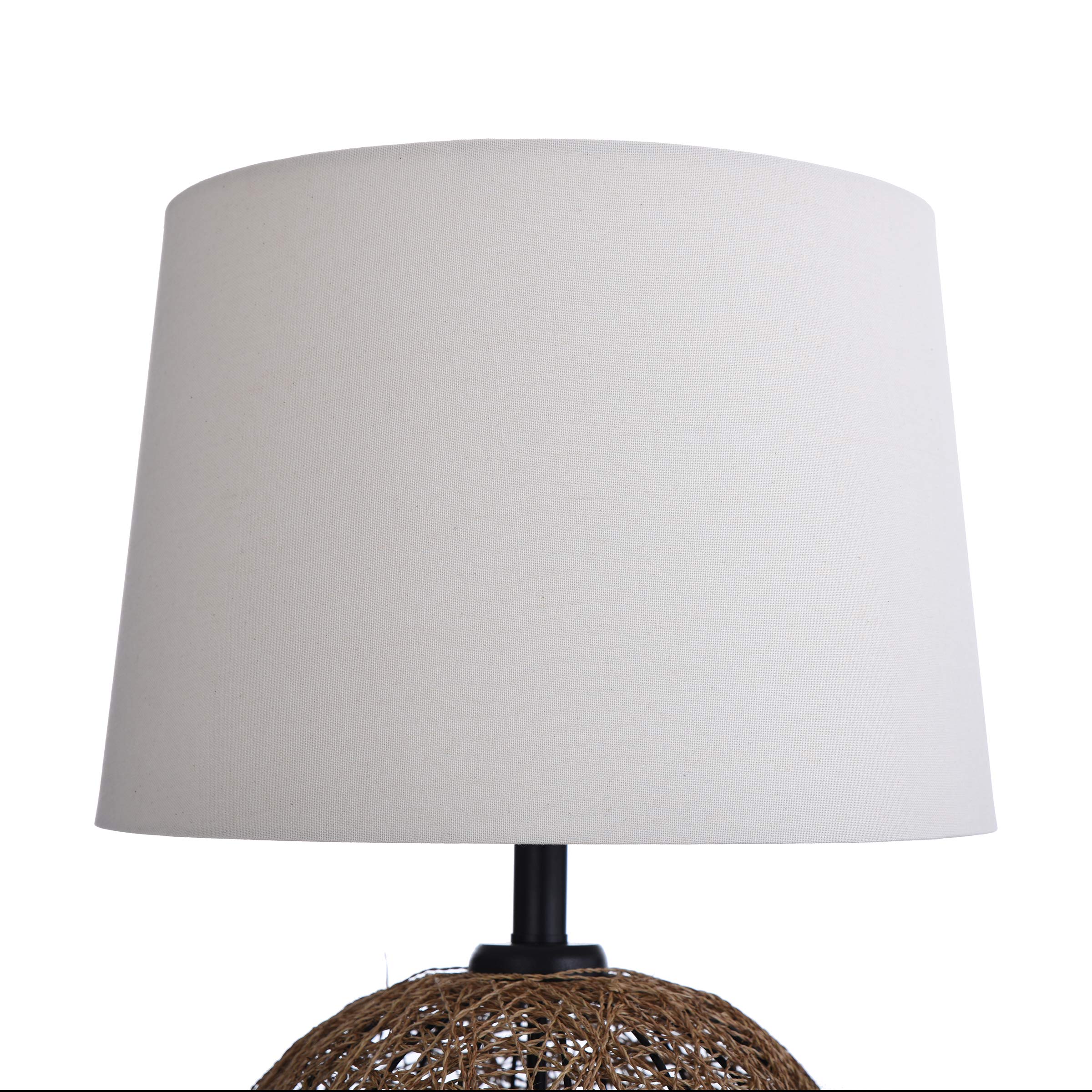 Natural Rope Table Lamp - Handwoven Rattan Bedside Light with Wood Base, Warm White LED Bulb Included - Perfect for Bedroom, Living Room, and Office Decor
