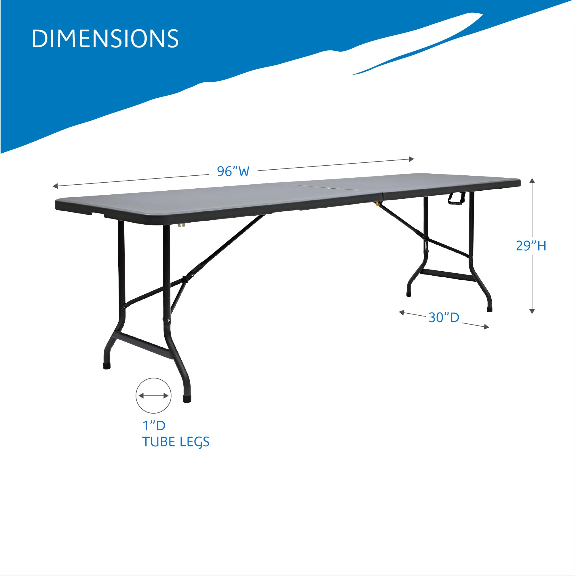 Indestructible Iceberg 1200 Series Folding Table 30x96 Inches - Heavy Duty Center-Fold Design for Indoor & Outdoor Use - Charcoal Finish - Perfect for Parties, Camping, and Events