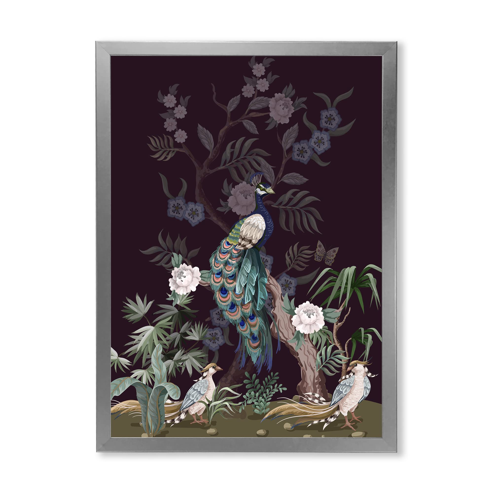 DesignQ Chinoiserie Wall Art with Birds and Peonies - Traditional Framed Home Decor for Living Room, Bedroom & Office - Vintage Floral Painting for Asian-Inspired Interior Design