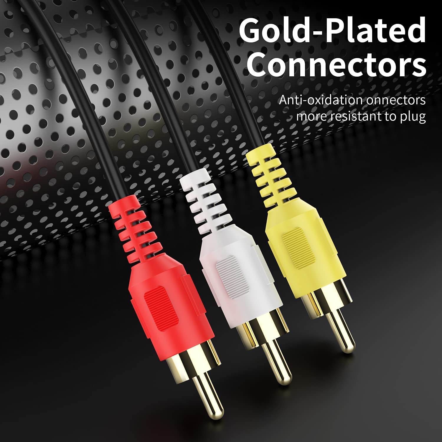 EKAAZ 3 RCA Cable - High-Quality Silver Plated 90° Right Angle RCA Audio Video Cable, 3 Male to 3 Male Composite AV Cable (1.2m/4ft) for Home Theater, Gaming Consoles & Audio Systems
