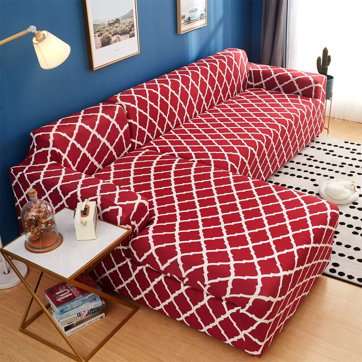 Stretchable L-Shaped Sectional Sofa Cover 2-Piece Set - Pet & Kid Proof Furniture Protector Slipcover for L-Shaped Couches - Wine Red (3+3 Seater) - Perfect for Living Room, Family Room & Pet-Friendly Homes