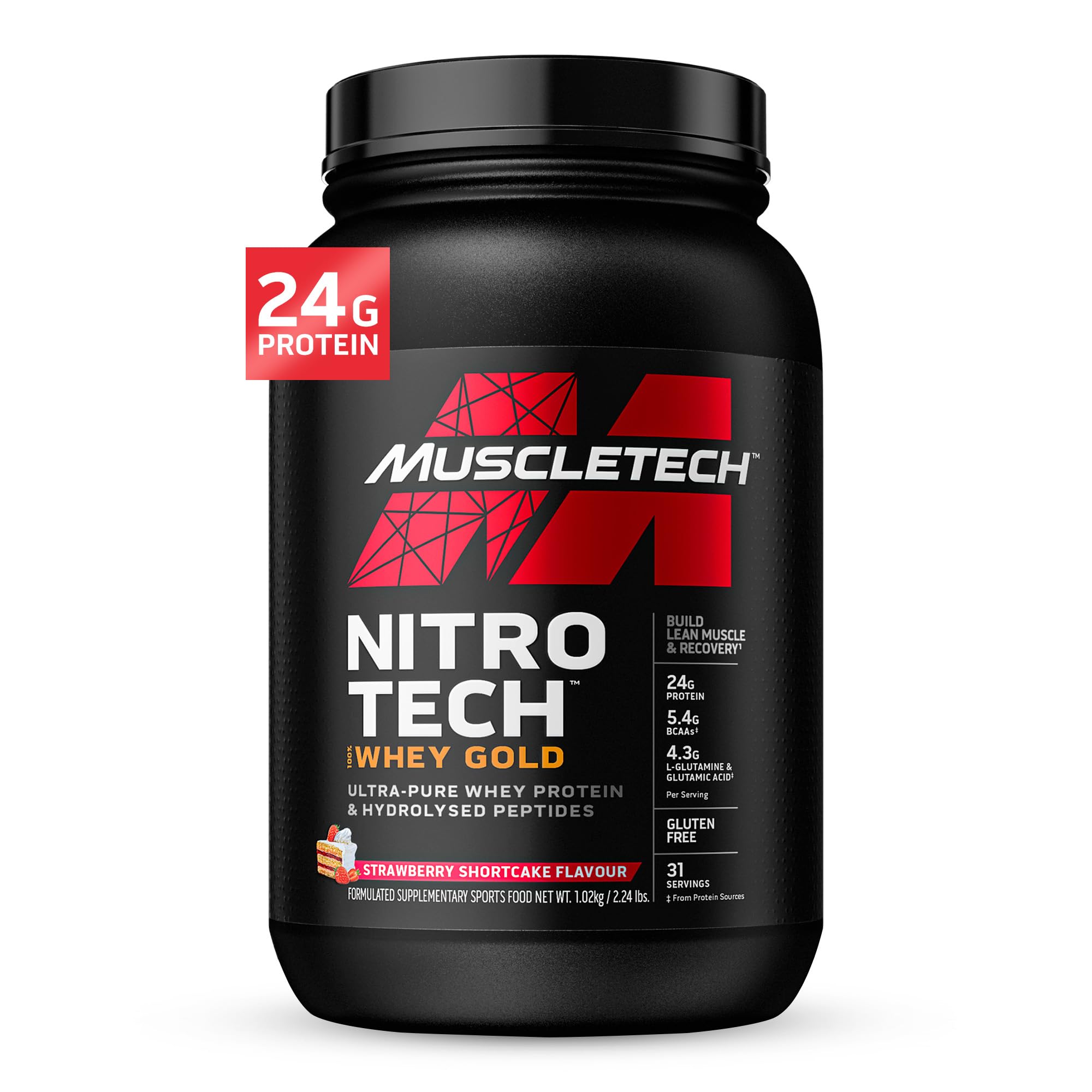 Nitro-Tech Whey Gold Protein Powder - Premium Whey Isolate for Men & Women, 2lbs (28 Servings) | Strawberry Smoothie Mix for Muscle Recovery & Post-Workout Nutrition