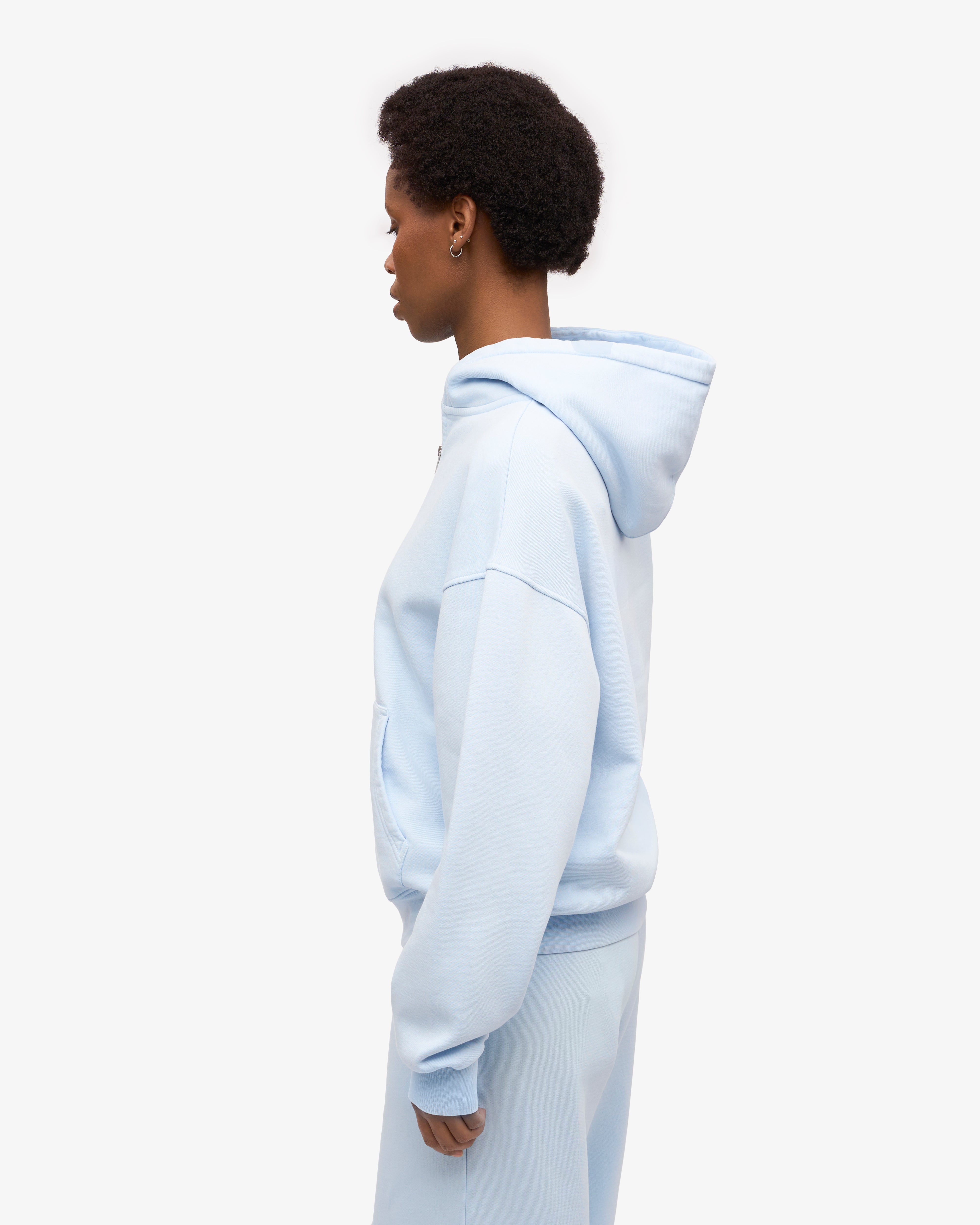 Organic Oversized Zip Hoodie for Women & Men - Polar Blue - Cozy Fleece Pullover for Casual Wear, Loungewear & Outdoor Activities