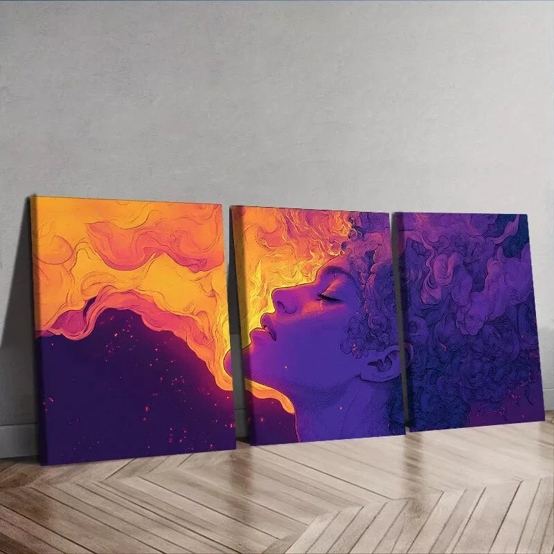 3-Piece Purple Abstract Wall Art Set - Framed Canvas Prints 50x70cm | High Quality Australian Made | Ready to Hang | Modern Home & Office Decor