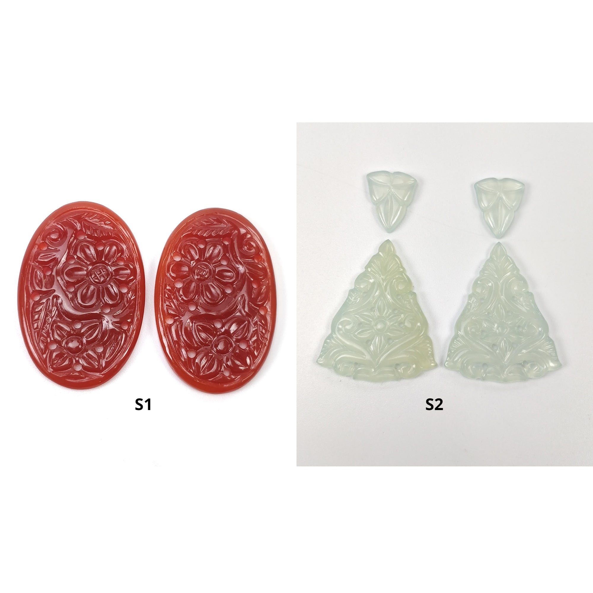 Natural Blue & Orange Onyx Gemstone Carvings - Handcrafted Oval & Triangle Shape Pair and 4pc Sets | Enhanced Color | Spiritual Healing, Home Decor, Jewelry Making, Gift Idea