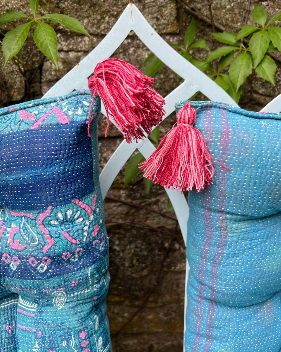 Handmade Kantha Patchwork Squab Cushions - Boho Home Decor Throw Pillows for Sofa, Bed & Floor Seating - Perfect for Living Room, Bedroom & Meditation Spaces