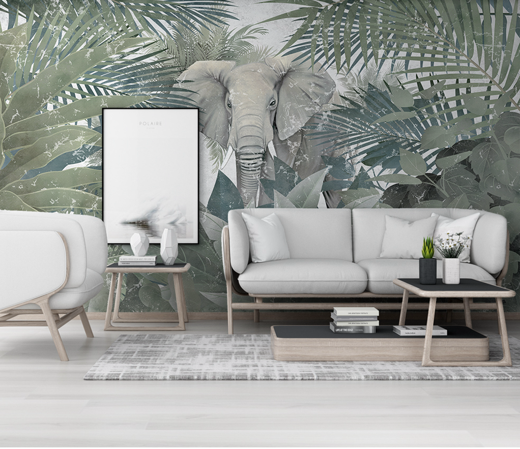 Tropical Elephant Jungle Wallpaper Mural - Vibrant Wildlife Wall Decoration for Living Room, Nursery & Kids Bedroom