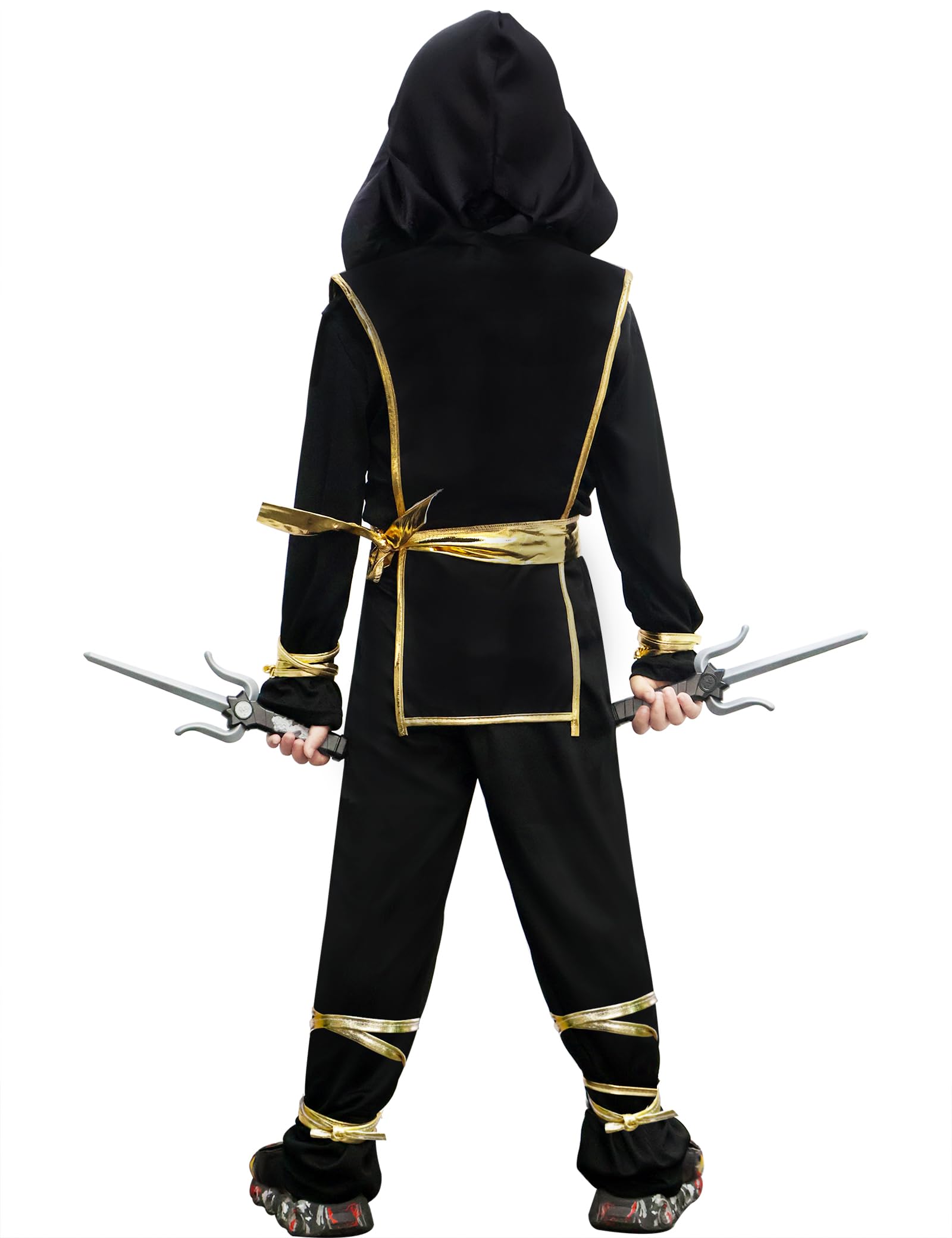 Kids Ninja Costume Set with Plastic Ninja Toys - Halloween Ninja Outfit for Boys & Girls | Dragon Themed Role Play, Birthday Party & Cosplay Costume