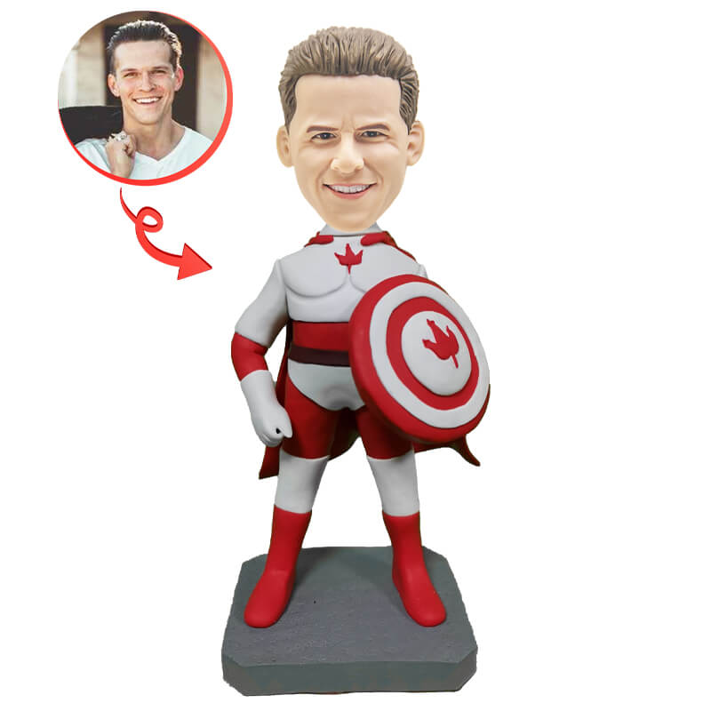 Custom Captain Canada Bobblehead - Personalized Canadian Superhero Figurine | Collectible Gift for Fans, Office Decor, Sports Memorabilia | Perfect for Birthdays, Gag Gifts & Comic Conventions