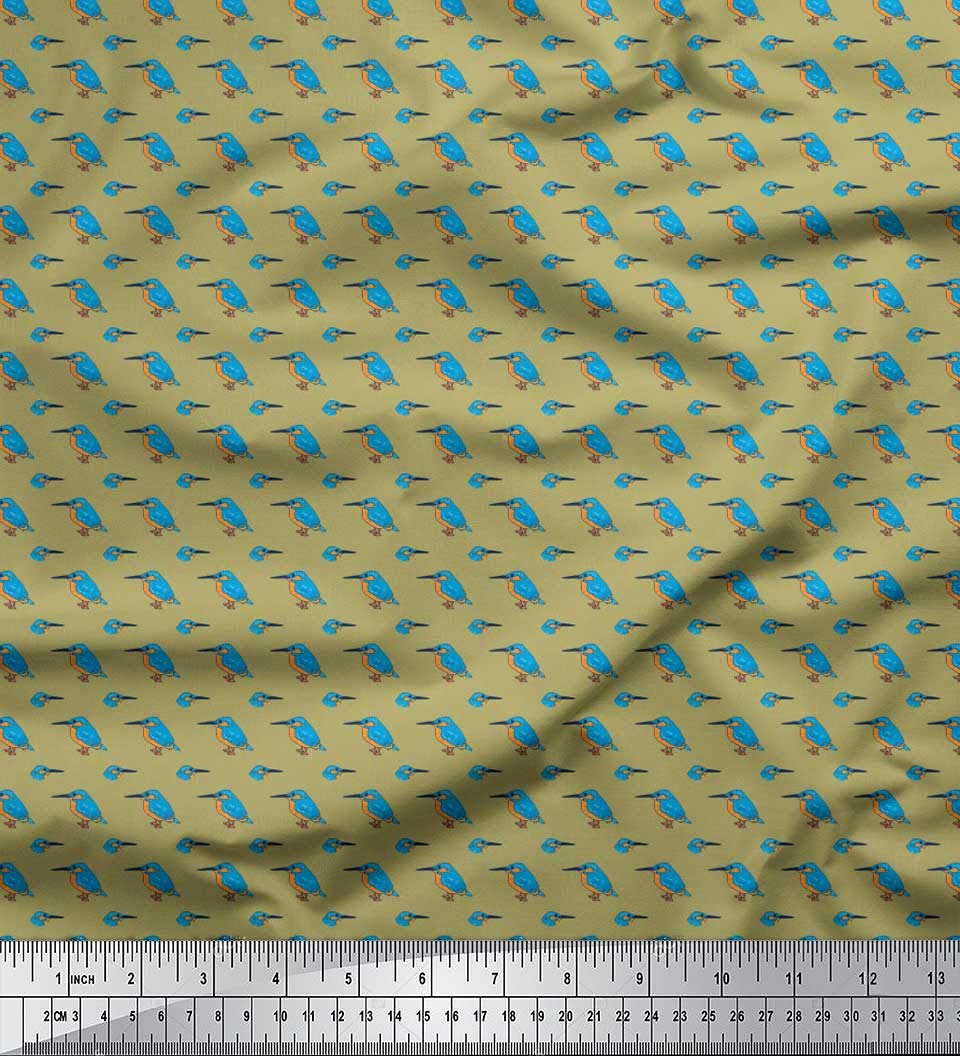 Soimoi 100% Cotton Poplin Fabric by The Yard - 42 Inch Wide - Kingfisher Bird Print Shirting Material for Dresses, Shirts & Home Decor - Avian Elegance Green Printed Fabric for Sewing & DIY Projects