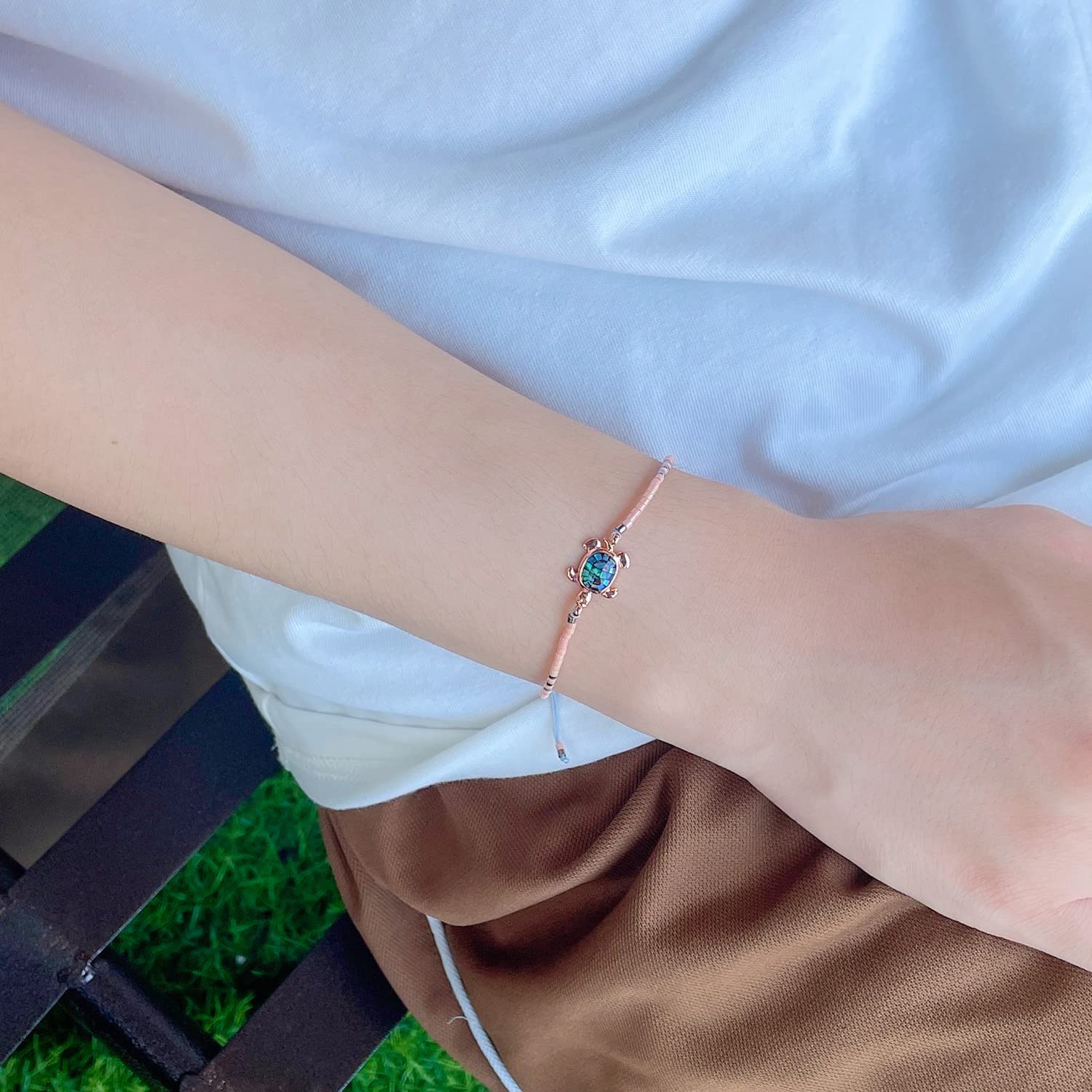 KELITCH Crystal Turtle Charm Bracelet - Miyuki Beaded Thin Strand Friendship Bracelet for Women - Adjustable Multi Color Jewelry Gift for Best Friends, Birthday, Anniversary & Everyday Wear