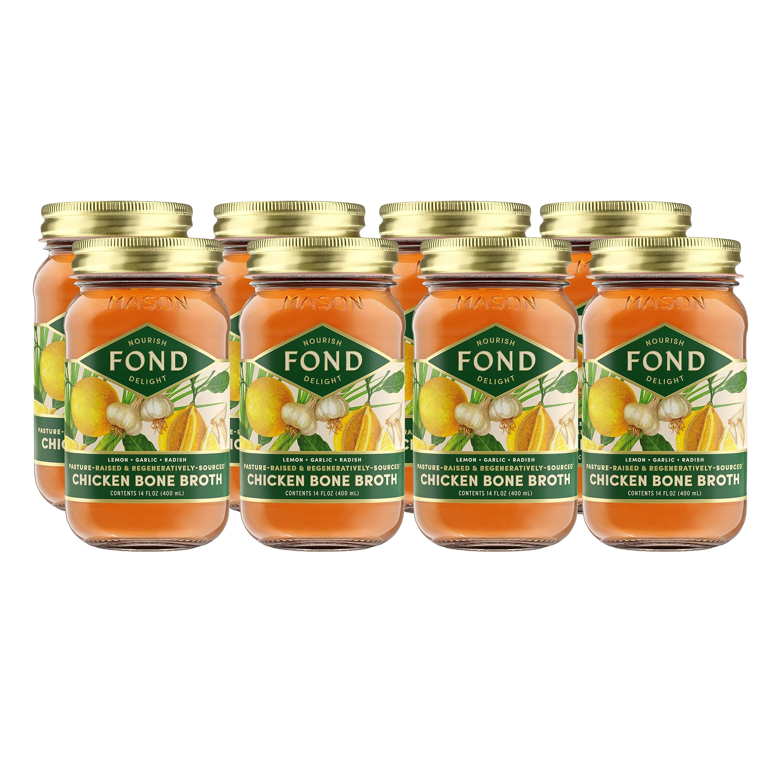 Organic Lemon & Garlic Infused FOND Pasture-Raised Regenerative Chicken Bone Broth - Keto, Paleo & Gut Health Support for Soups, Stews & Cooking