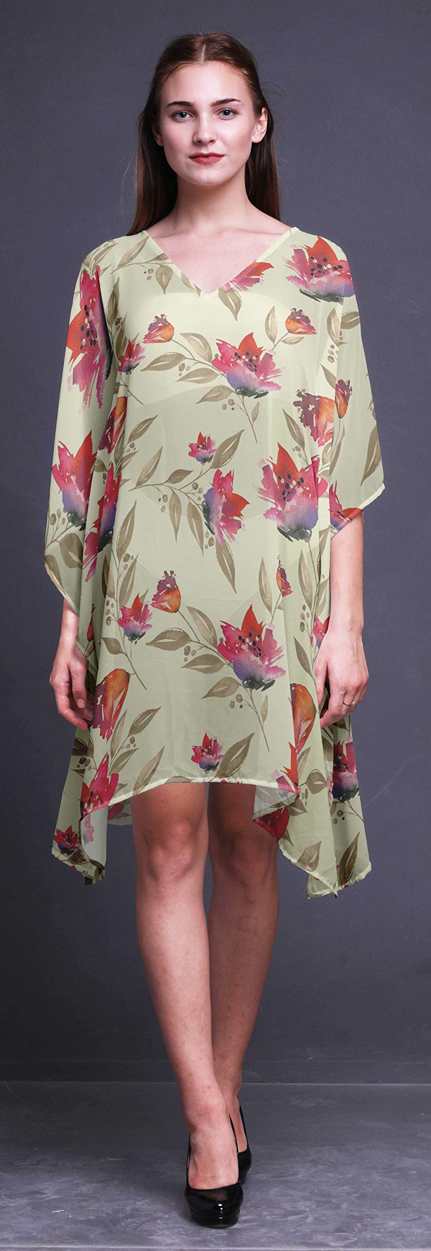 Bimba Women's Short Caftan Midi Dress - Beach Cover Up, Swimwear Wrap, Boho Kaftan for Poolside, Vacation & Summer Outfits