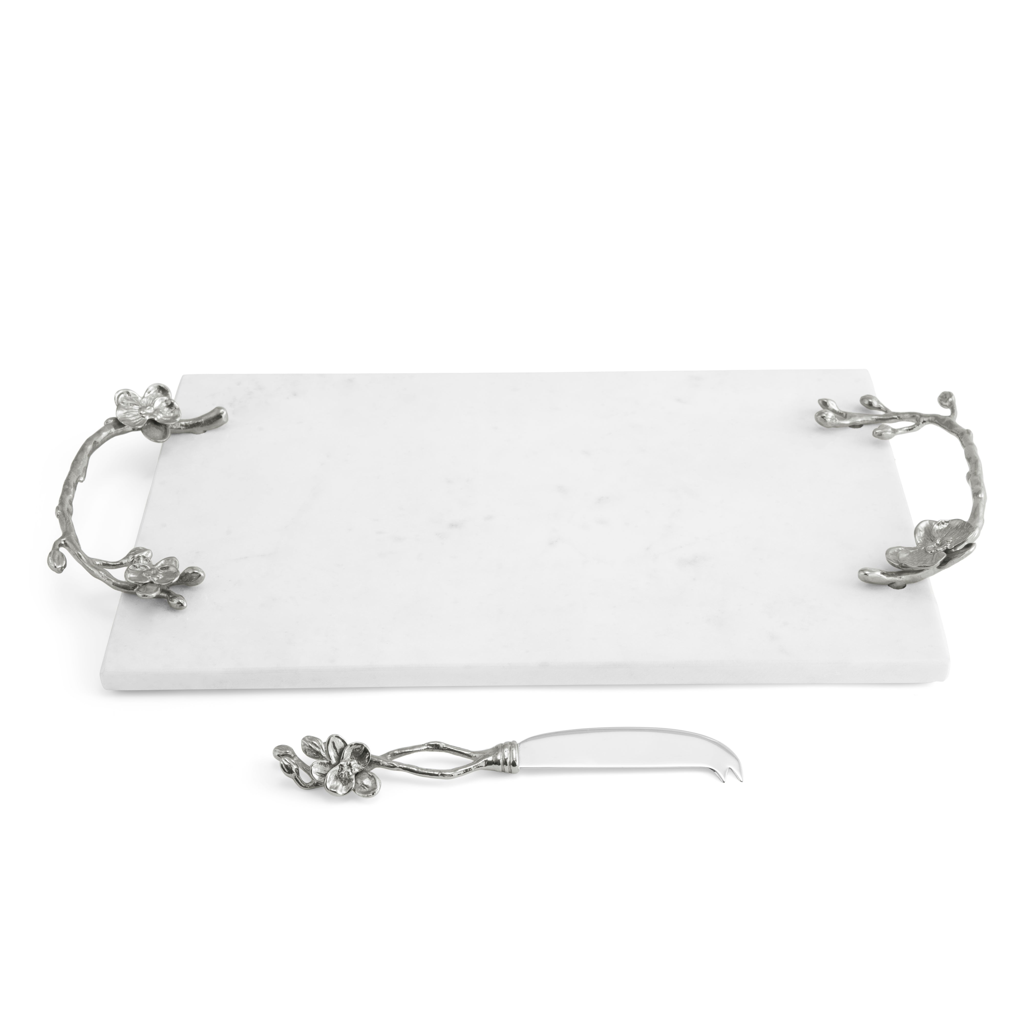 Premium White Orchid Cheese Board Set with Stainless Steel Knife - Elegant Serving Tray for Wine Parties, Charcuterie & Entertaining Guests