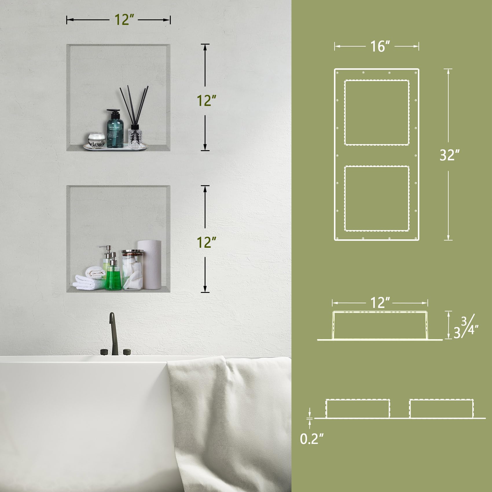 Suteck 32 x 16 Inch Waterproof Double Shelf Shower Niche - Tile Ready Recessed Bathroom Storage Organizer for Shampoo, Soap & Toiletries - Black (Perfect for Modern Bathrooms & Spa-Like Showers)