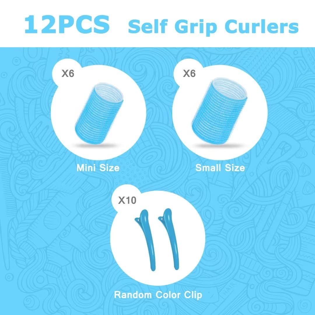 SIYAA Self-Grip Hair Roller Set - 12 Pack Salon Quality Heatless Curlers for Women & Girls | DIY Styling Tools for Beach Waves, Bed Head & Special Occasions