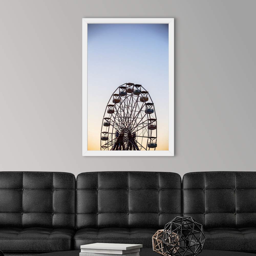 Virginia Beach Ferris Wheel White Framed Art Print - Coastal Wall Decor for Living Room, Bedroom & Office - Virginia Beach Landmark Artwork