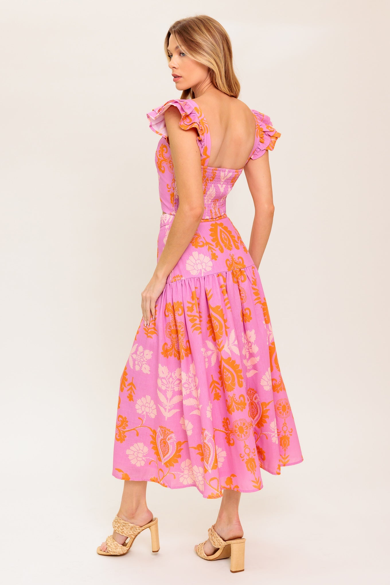 Distant Sun Crop Top & Skirt Set - Pink & Orange Floral Print Summer Outfit for Beach, Vacation & Casual Wear