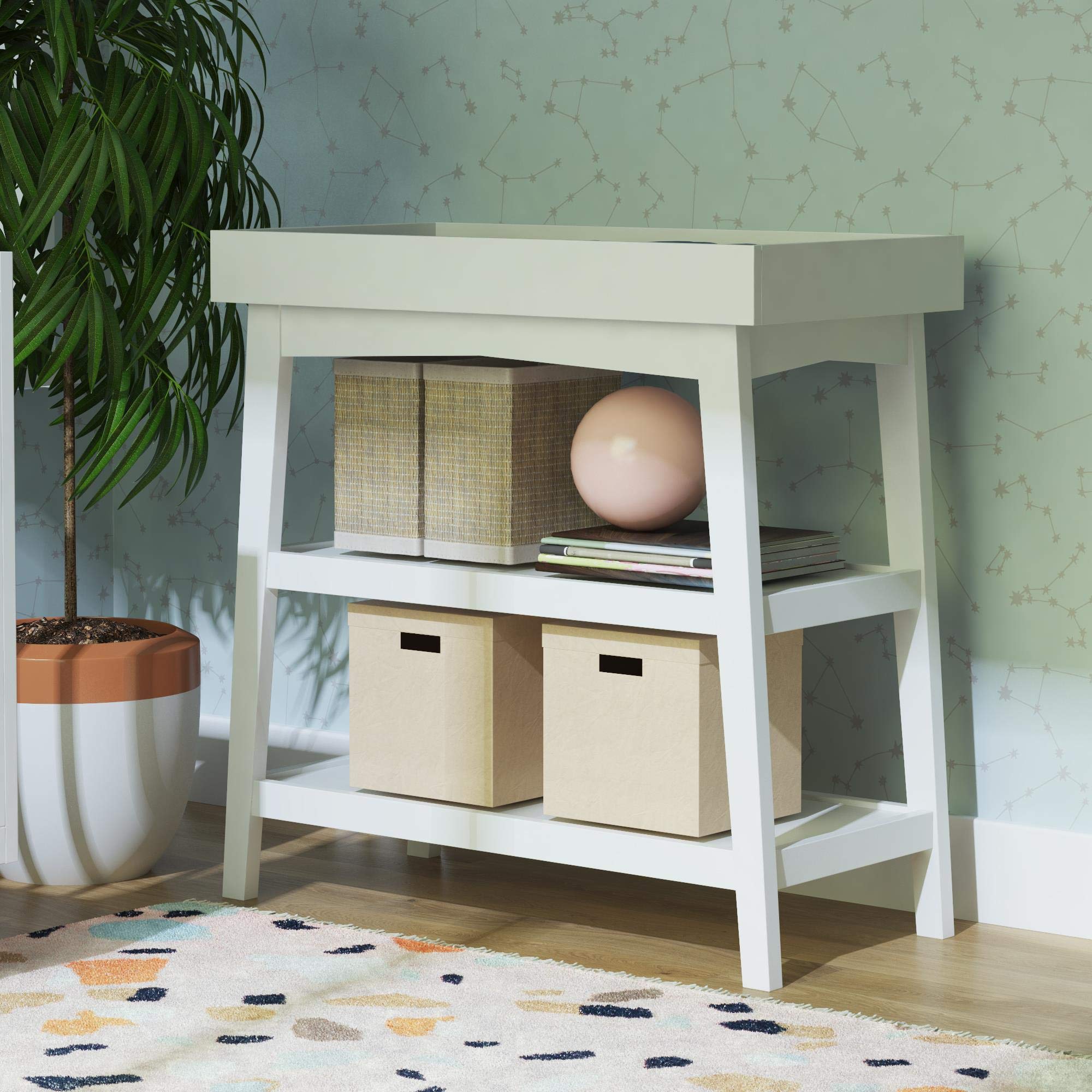 Novogratz Harper White Baby Changing Table with Open Shelf - Perfect for Nursery, Bedroom & Diaper Organization