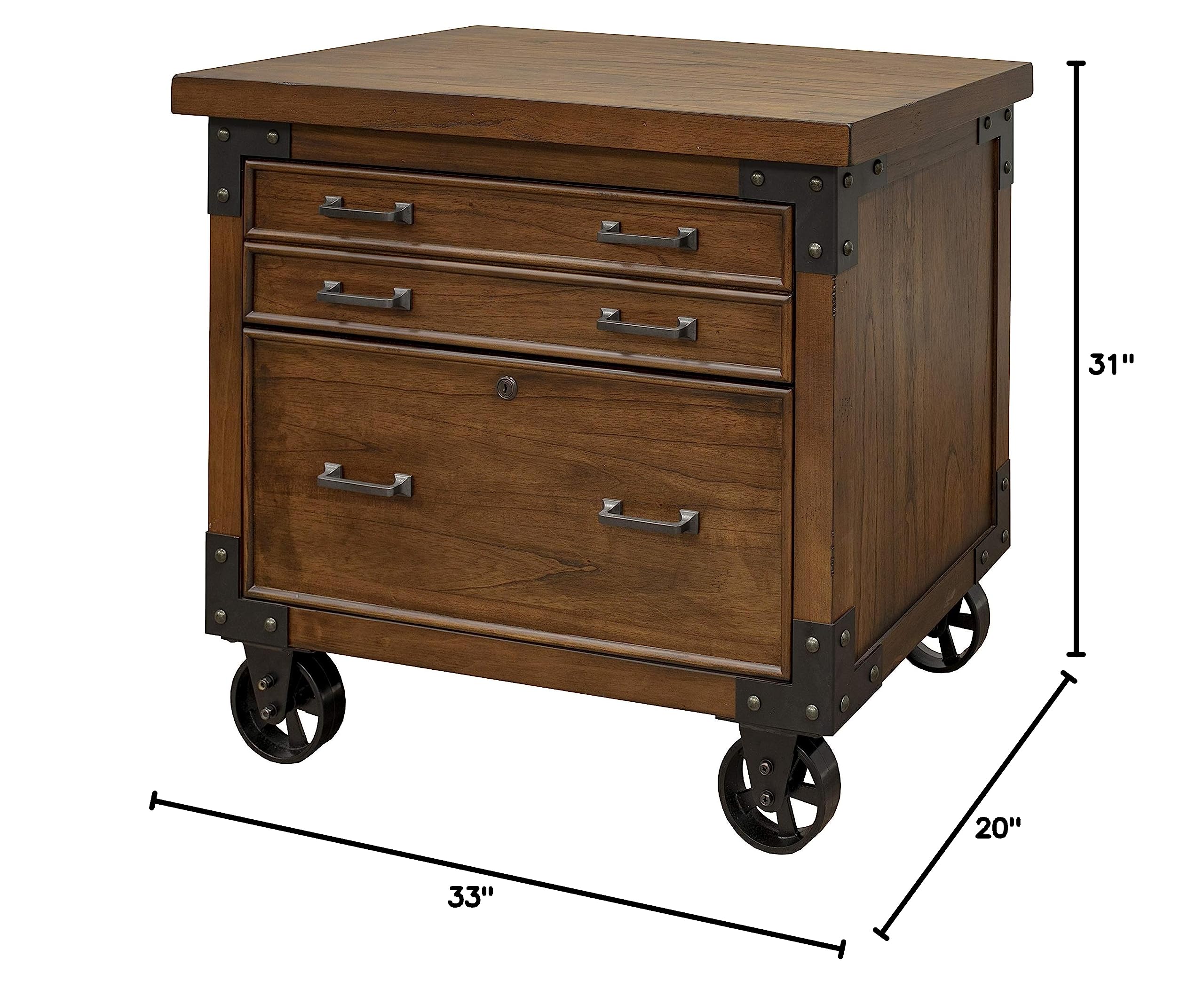 Martin Furniture 2-Drawer Lateral File Cabinet - Brown Wood Finish for Home Office & Business Storage Organization
