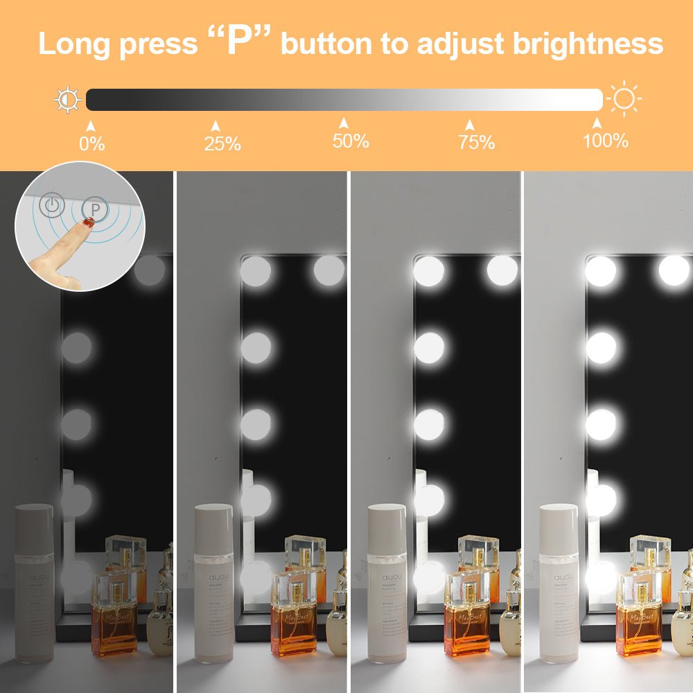 Depuley 23 x 18 Inch LED Makeup Vanity Mirror with 3 Color Changing & 15 Dimmable Bulbs, Smart Touch Control, 10X Magnification - Perfect for Bedroom, Dressing Room & Tabletop (Black, 58 x 44 cm) - Ideal for Makeup Application, Skincare Routine & Hair Styling