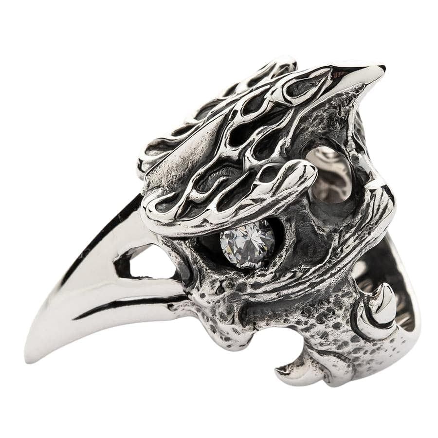 Hornbill Dinosaur Bone Inlay Sterling Silver Biker Ring for Men - Gothic Punk Jewelry Gift for Bikers, Rockers & Motorcycle Enthusiasts - Perfect for Weddings, Parties & Everyday Wear