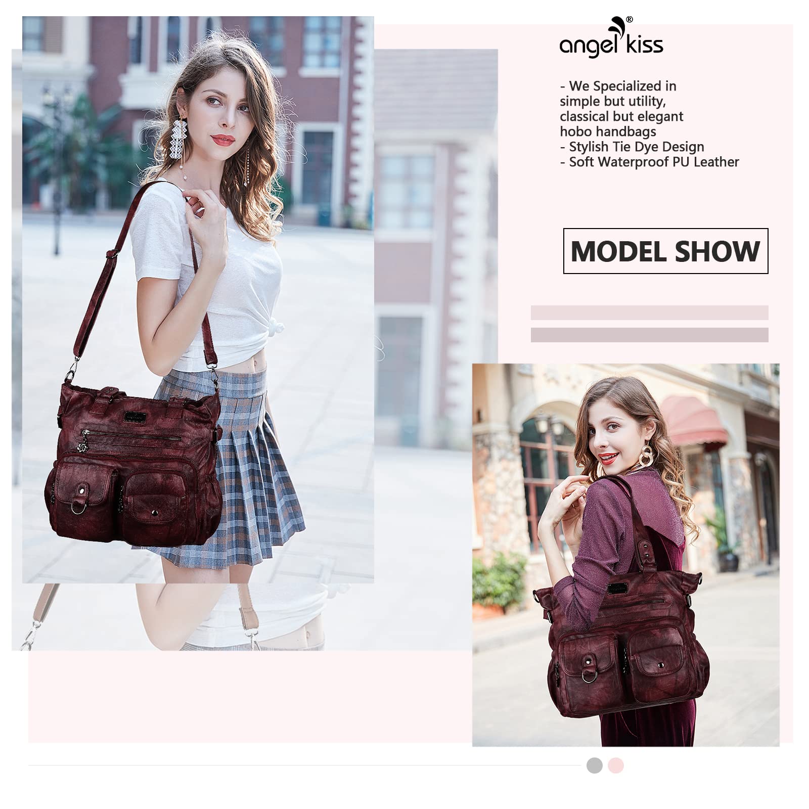 Angelkiss Women's PU Tote Shoulder Bag with Pockets - Perfect for Work & Travel