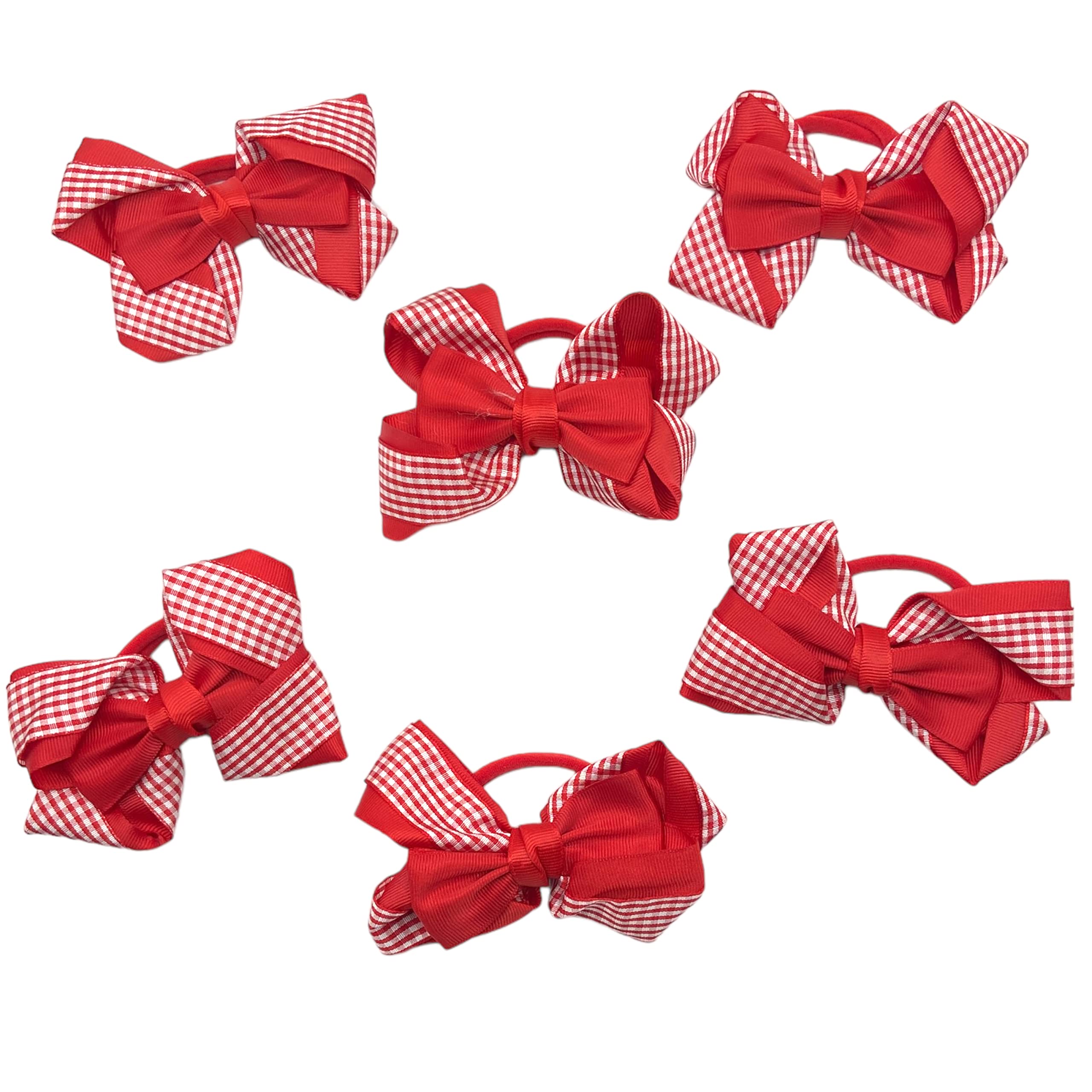 6 Pack Gingham Hair Bows for Girls - School Hair Accessories (Red) - Perfect for Parties & School