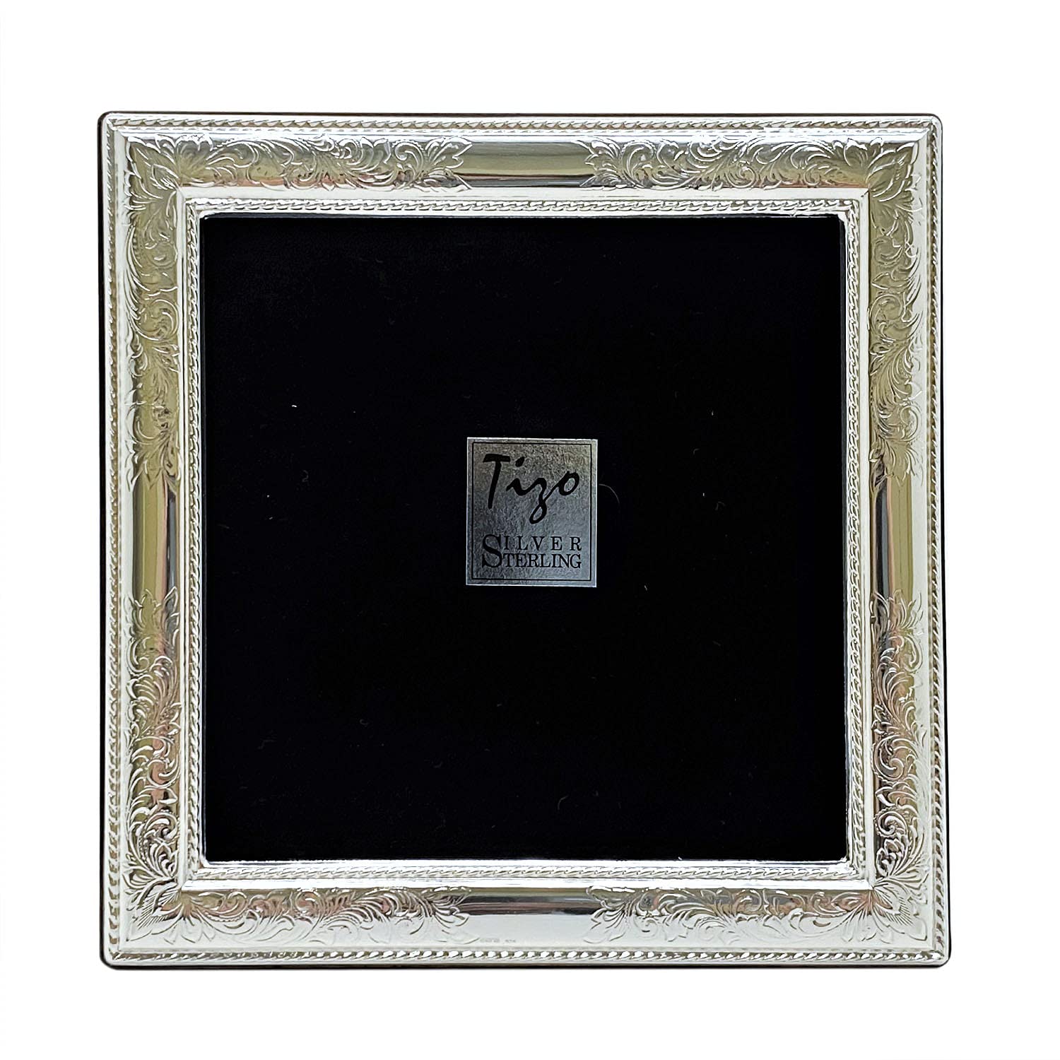 TIZO 5x5 Floral Silver Decorative Picture Frame - Premium Boutique Quality Photo Frame for Wall or Table Display (925 Sterling Silver) - Perfect for Home Decor, Wedding Gifts & Anniversary Presents