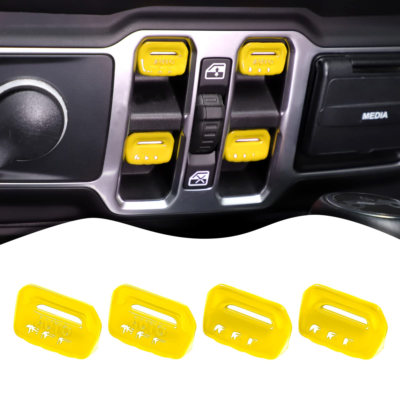 4PCS Yellow Window Switch Button Cover Trim Interior Accessories for Jeep Wrangler JL JLU Gladiator JT 2018-2024 - Upgrade & Protect Your Car Interior (Perfect for Off-Roading & Daily Driving)